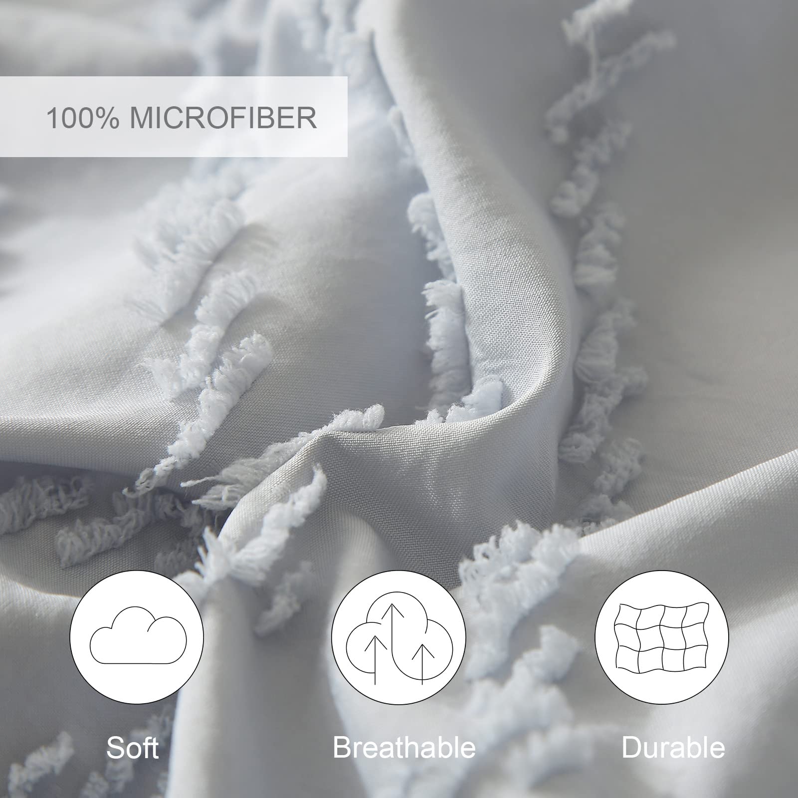 FLYMME Farmhouse Light Grey King Comforter Set 3 Piece, Soft Lightweight Vertical Chevron Geometric Textured Bedding Set, Shabby Chic Embroidery Tufted Gray Comforter Set for Women Men, 90'' x 104''