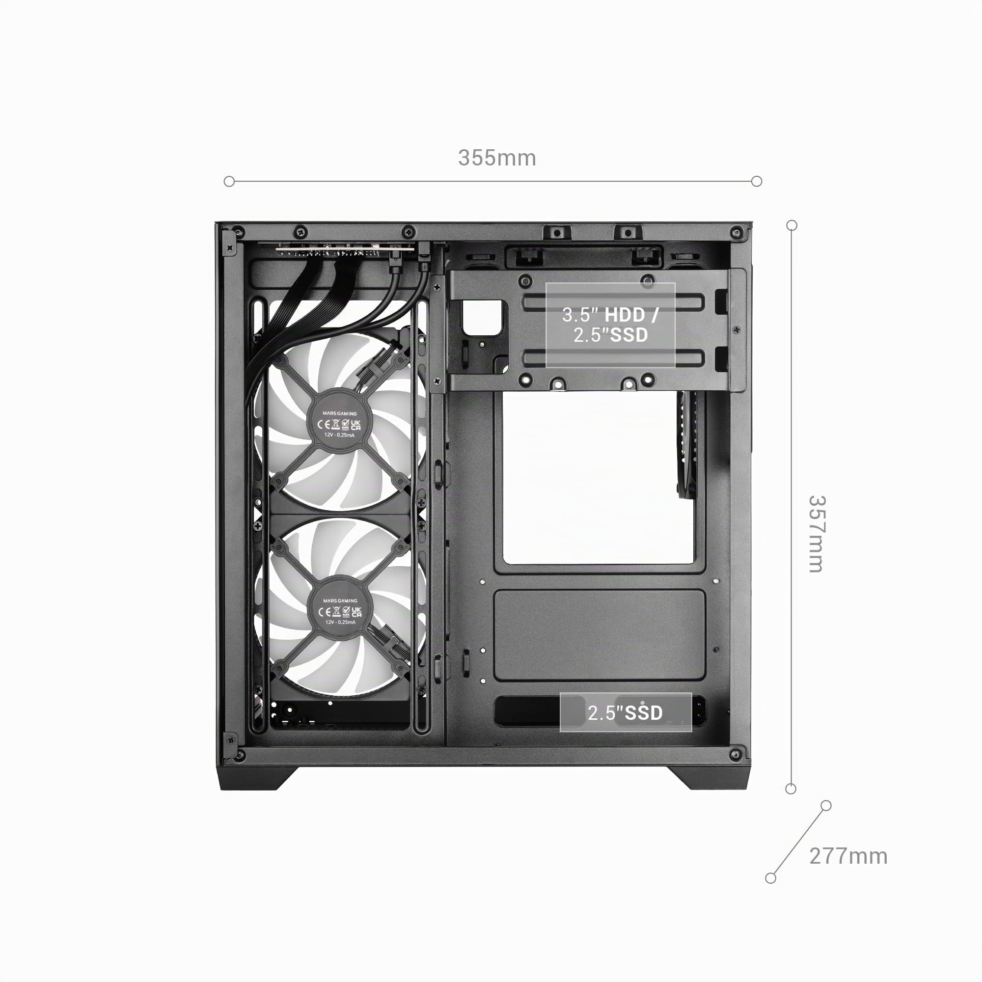 Mars Gaming MC-VIEW3, Caja PC MicroATX, Cristal Templado Panorámico, 3X Ventiladores ARGB 120mm, Doble Cámara, Soporte Refrigeraciones Líquidas hasta 240mm, Minitorre Compacta con USB-C, Blanco