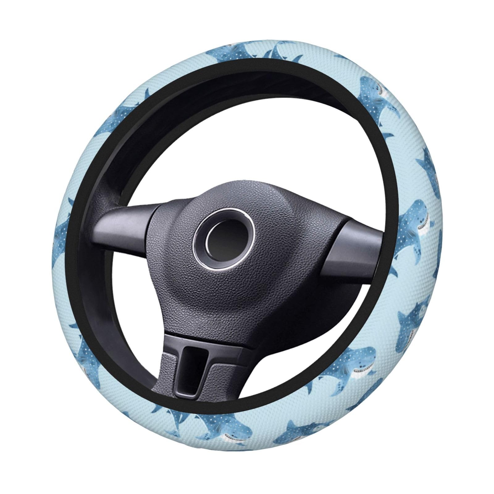 indokyeyqaz Blue Shark Steering Wheel Cover for Women Men Girls, Car Accessories Decor Thickened Anti-Slip Auto Steering Wheel Covers Protector Universal Fit 15 Inch for Cars, Truck, SUV