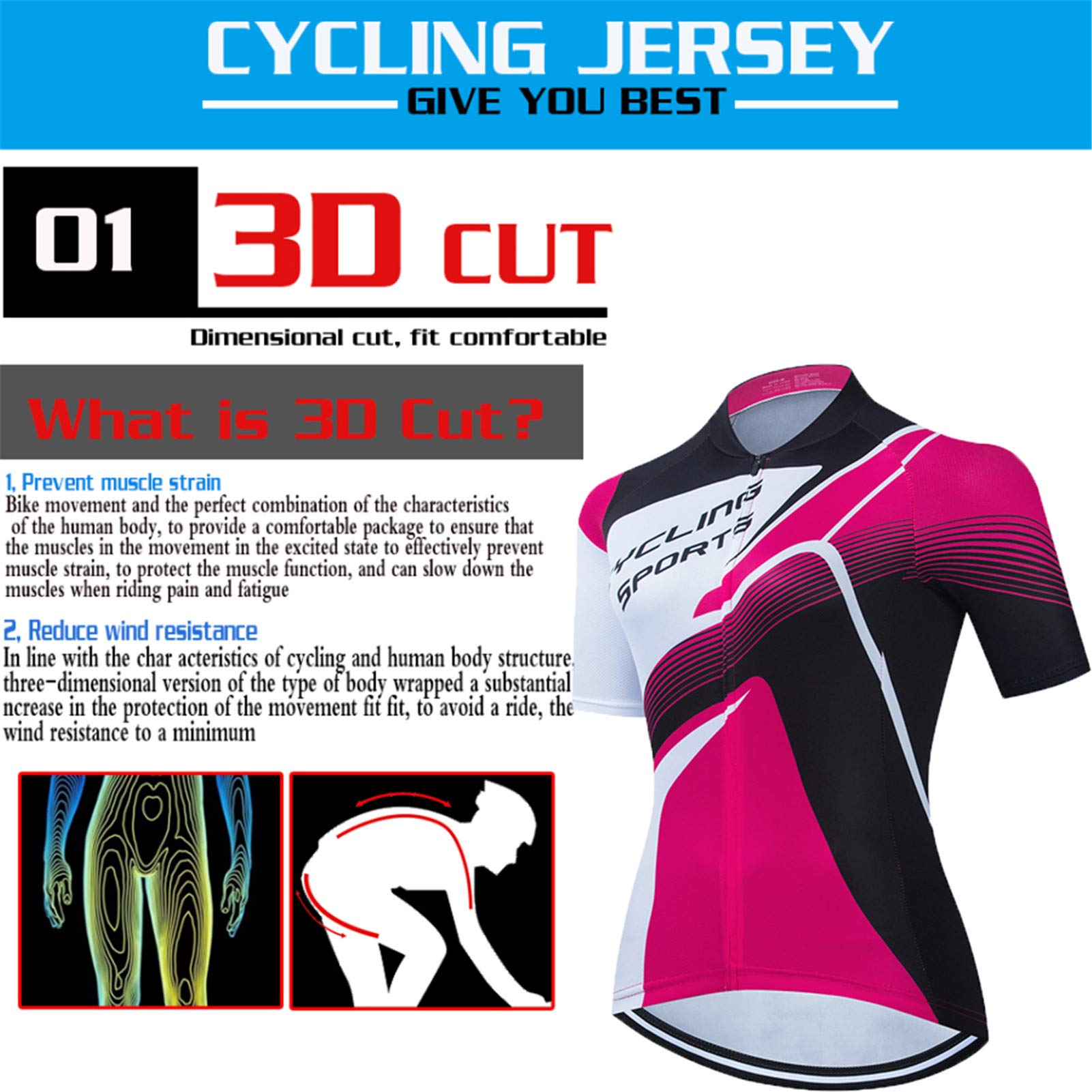 Sommer-Radtrikot-Set für Damen, kurzärmelig, mit 9D-Gel-gepolsterter Shorts, atmungsaktiv, durchgehender Reißverschluss, MTB-Fahrradbekleidung