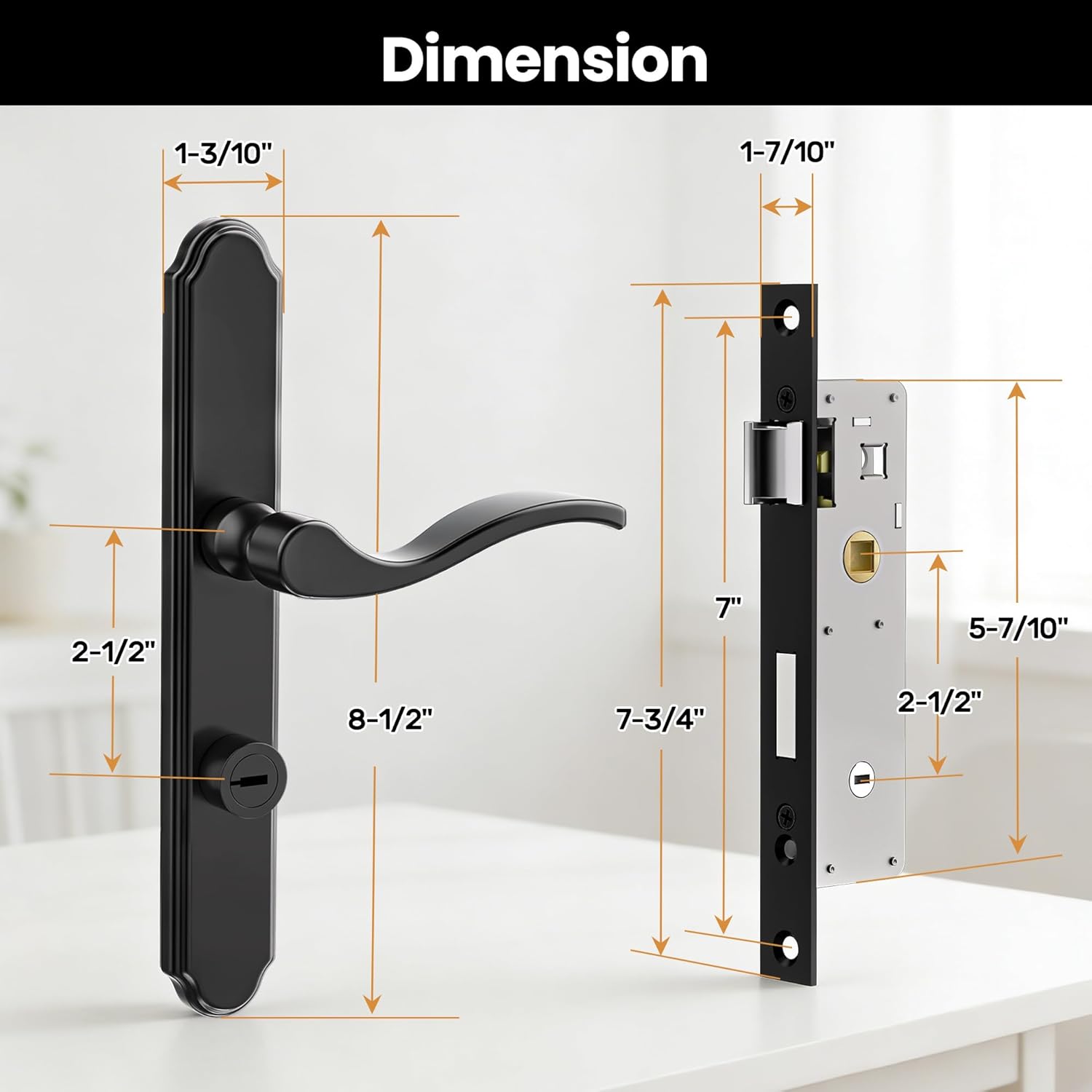 Flat Slot Storm Door Handle Complete Set, Mortise Keyed Lever Mount Latch with Deadbolt for Screen and Storm Doors, Matte Black