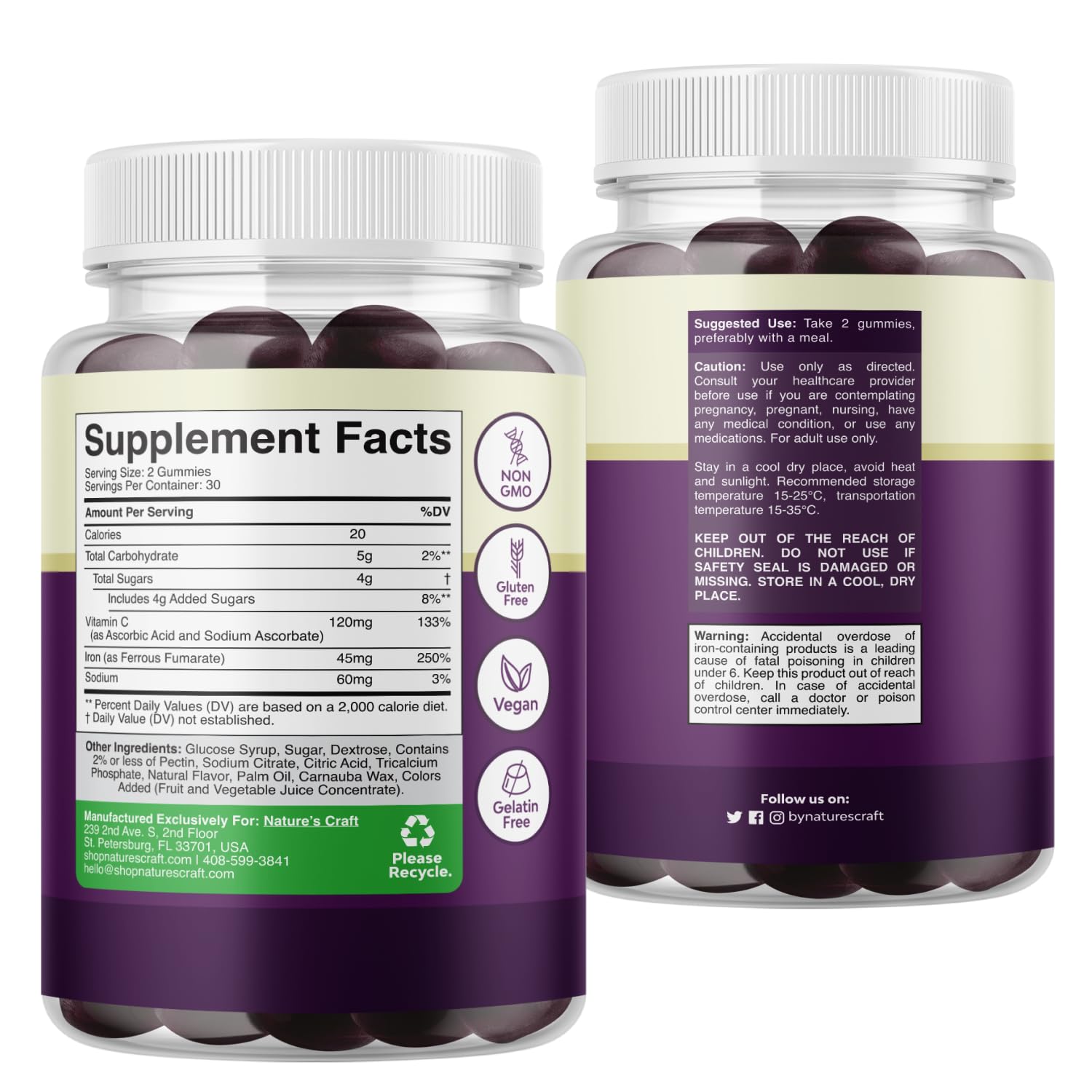 Extra Strength Iron Gummies, Blood Builder with Vitamin C - 60 Count — Amazon image 8