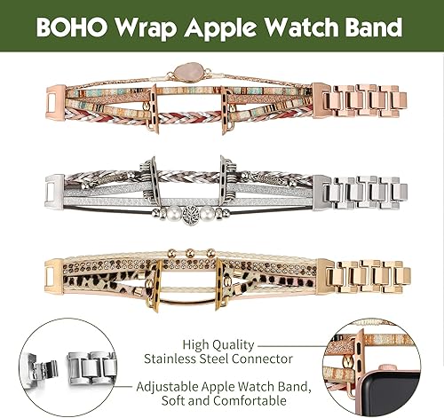 Miniatura 3 de Pulsera de cuero boho compatible con bandas de Apple Watch para mujeres y hombres 38mm 40mm 41mm 42mm 44mm 45mm 46mm 49mm - Correa de Apple Watch