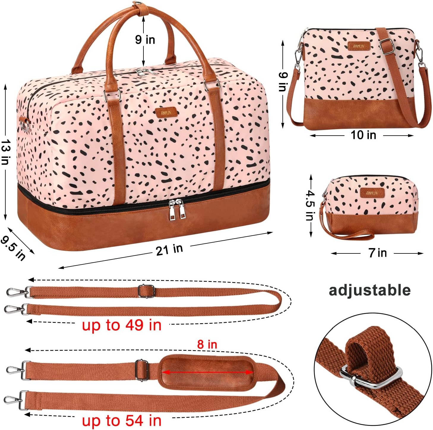  | Weekender Bag for Women Canvas Overnight Bag Large Travel Bag Carry on Weekend Duffle Bag with Shoe Compartment Fit 21.5" Laptop, Perfect for Travel/Business/Gift (Pink Leopard) | Travel Duffels