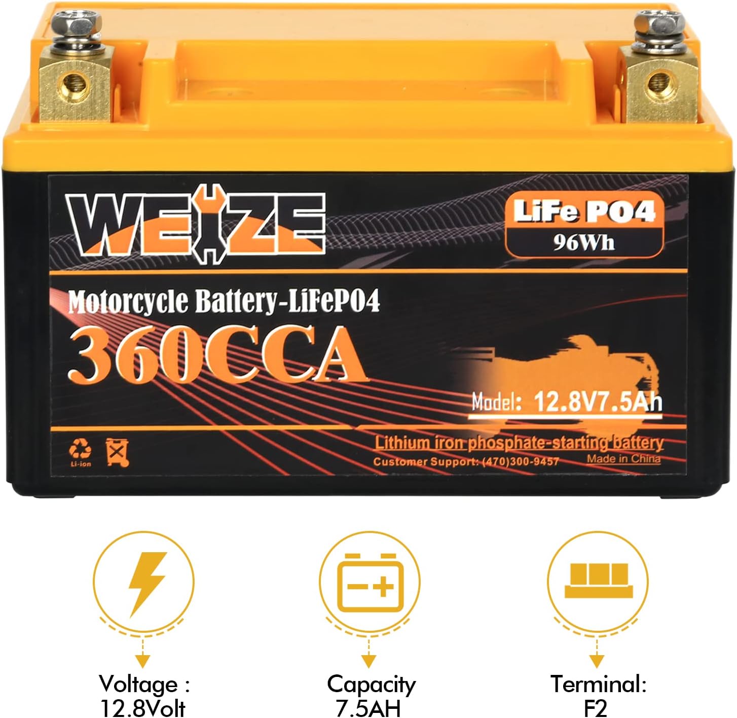 Weize Lithium YTX12 Battery, High Performance - Maintenance Free-Sealed AGM ATV Motorcycle Battery