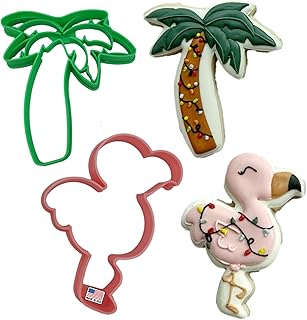FLAMINGO COOKIE CUTTER WITH PALM TREE Summer Themed Adorable Cute Pink Flamingo Aquatic Bird And Green Tropical Swaying Palm Tree Summer Tropical Holiday Graduation Party Celebration (2 Pack)