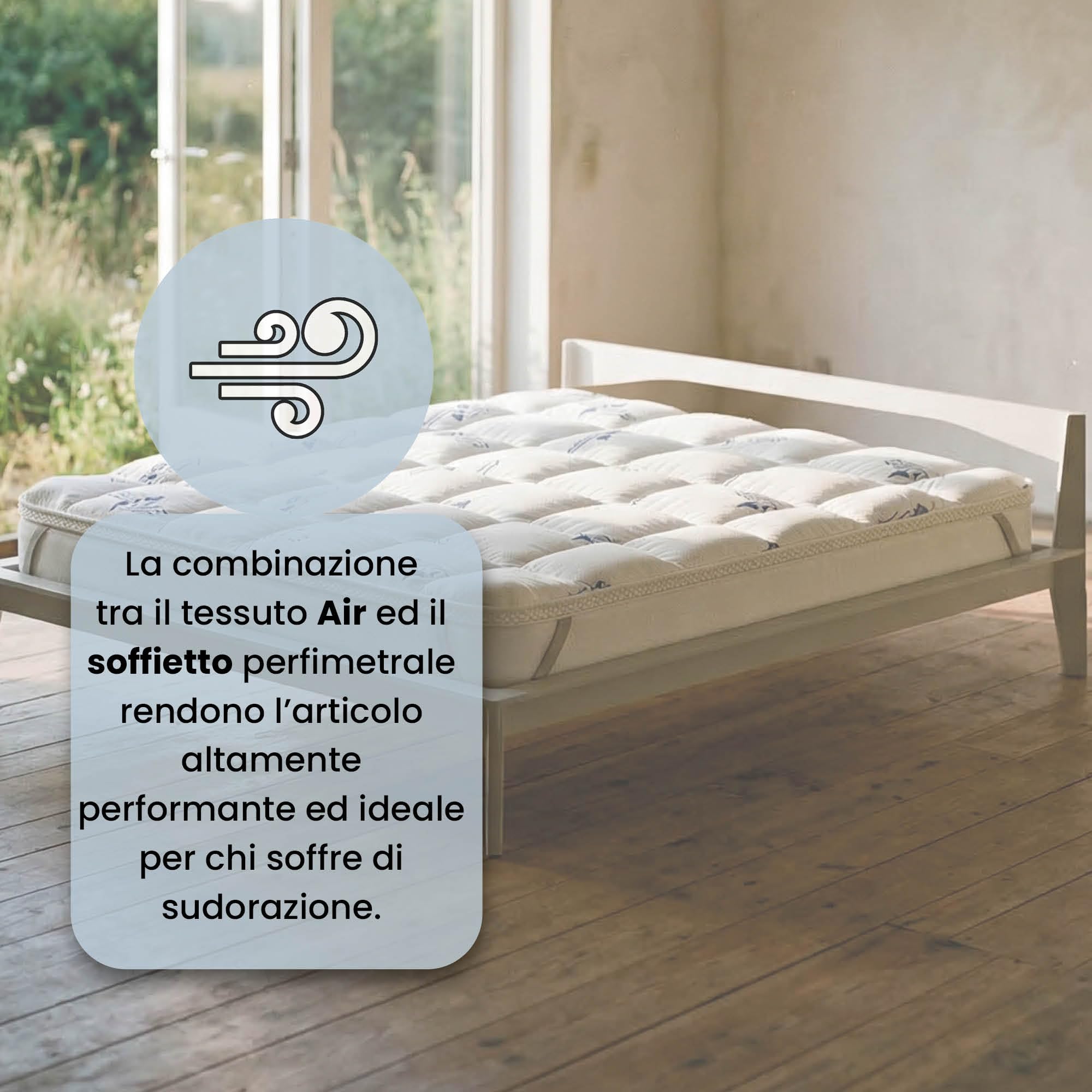 Topper AIR letto Matrimoniale 160x195, Imbottitura 300 gr/mq, Soffietto di 3 cm, Coprimaterasso Traspirante con Elastici per il fissaggio, Lavabile in Lavatrice