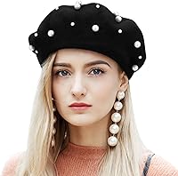 BESTOYARDSHOME Black Pearl Wool French Beret Hat for Women - Elegant Cozy Cashmere-Lined Accessory for Fall Winter Travel