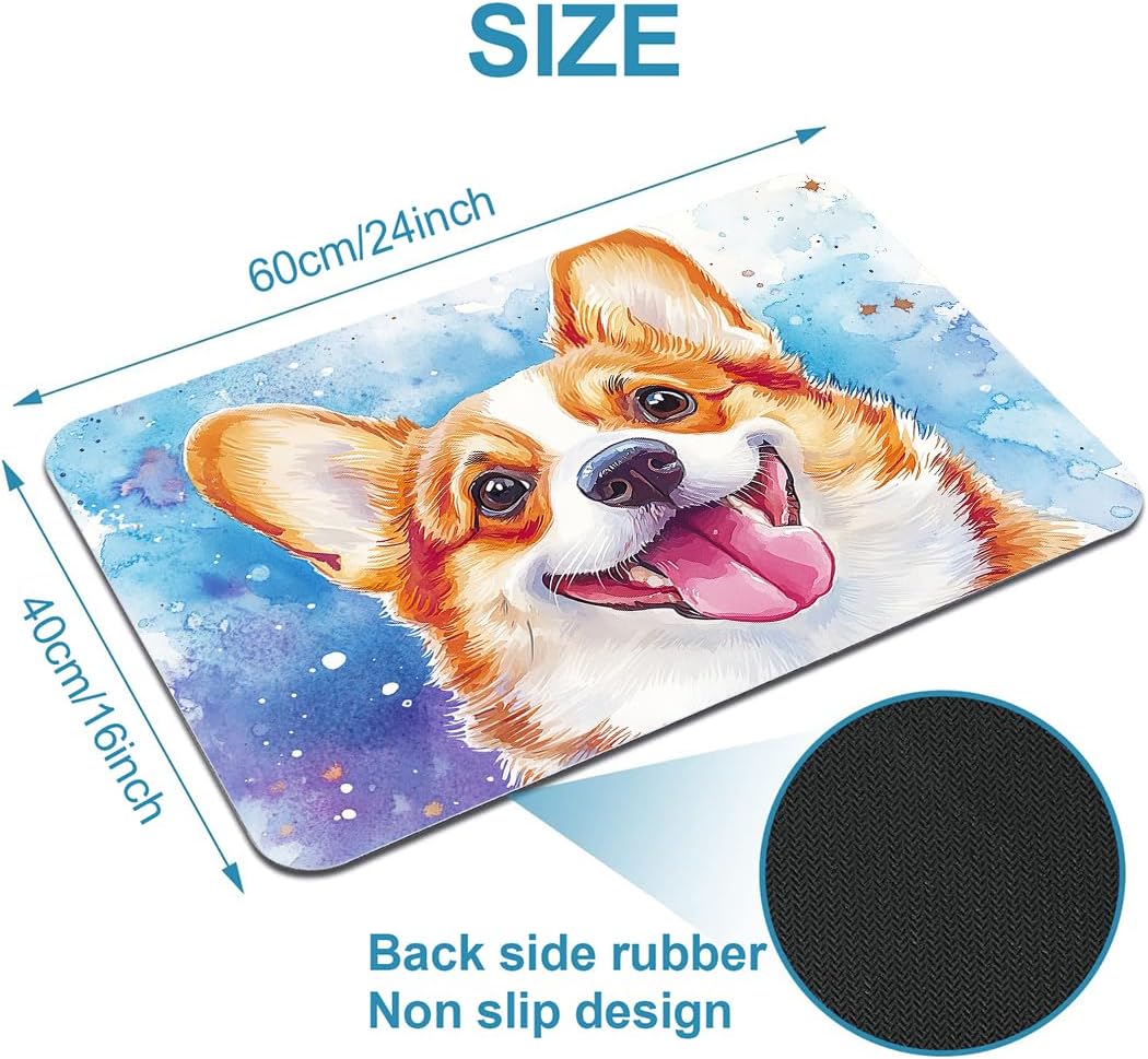 Watercolor Corgi Printed Bathroom Rug Non - Slip Washable Rubber - Backed Floor Mat 16"x24"