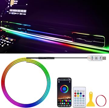 Acrylic Car LED Interior Lights, 110cm 146 lED RGB Ambient Lighting car Light Interior with APP Control,16 Million Colors,USB Port,Ambient Lighting Kit Cars Decorations for Men, Women Gifts