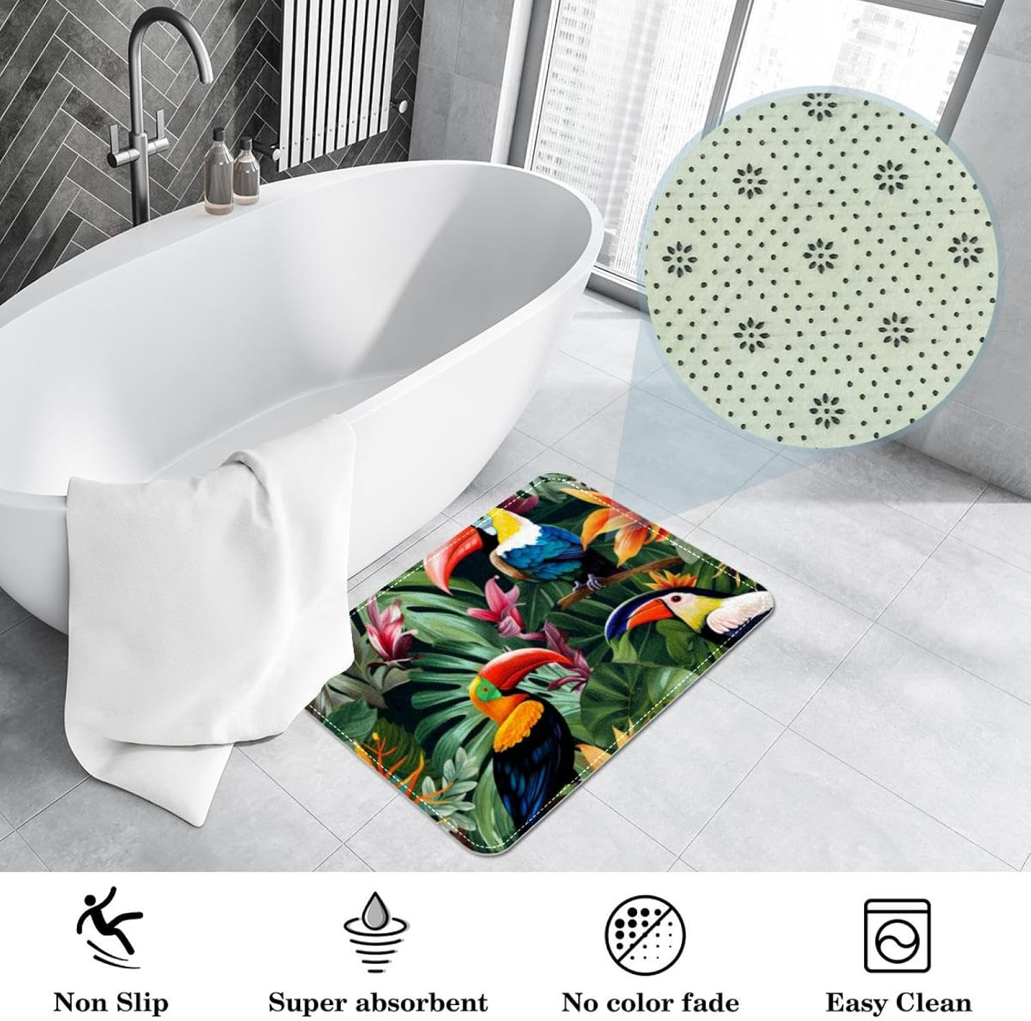 Area Rugs for Living Room,Washable Rug,Carpet for Bedroom,Tropical Toucan Parrot Leaves,31x20 in