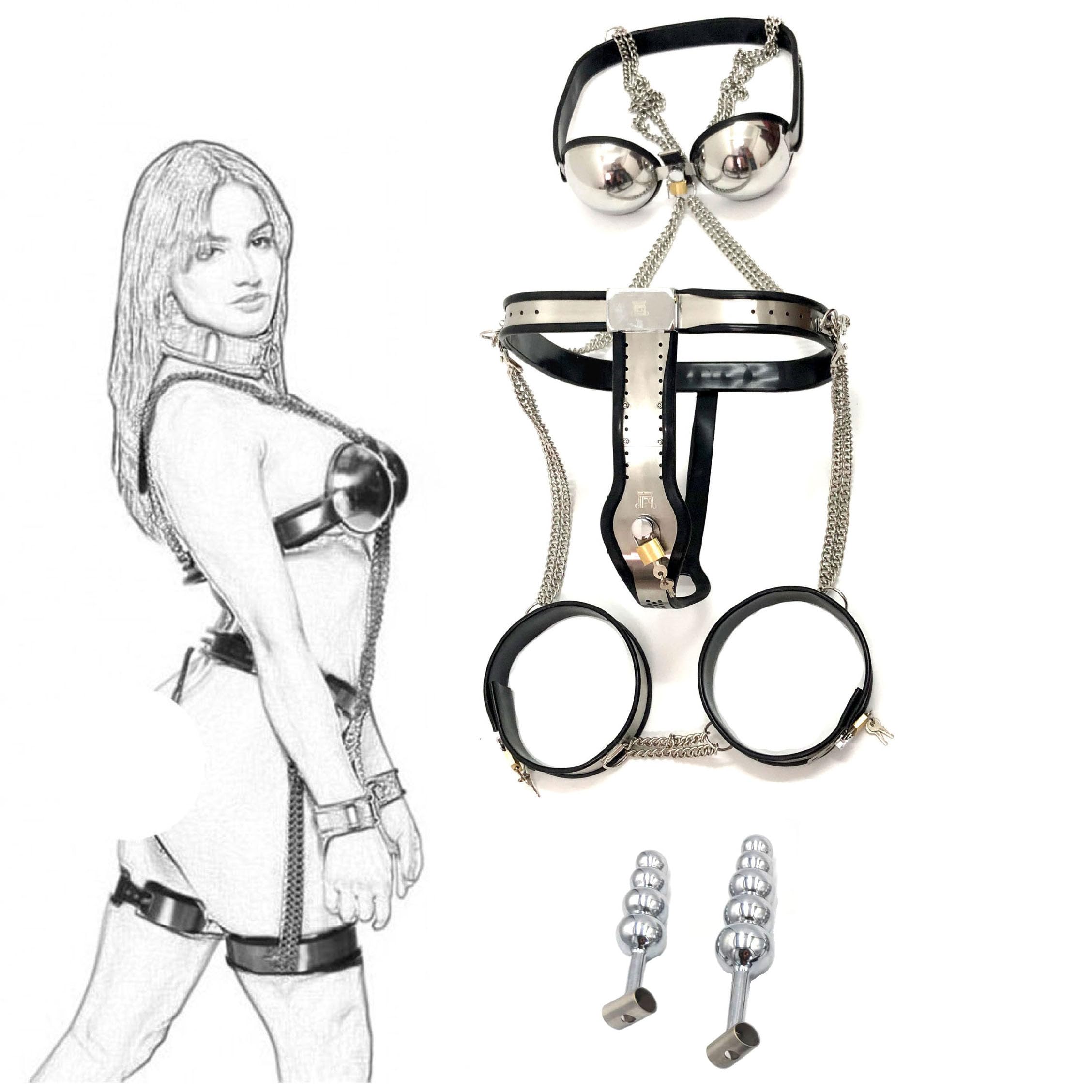 New Chastity Suit Women's Stainless Steel Chastity Belt Chastity Corset  Thigh Ring Three Piece Panty Chastity