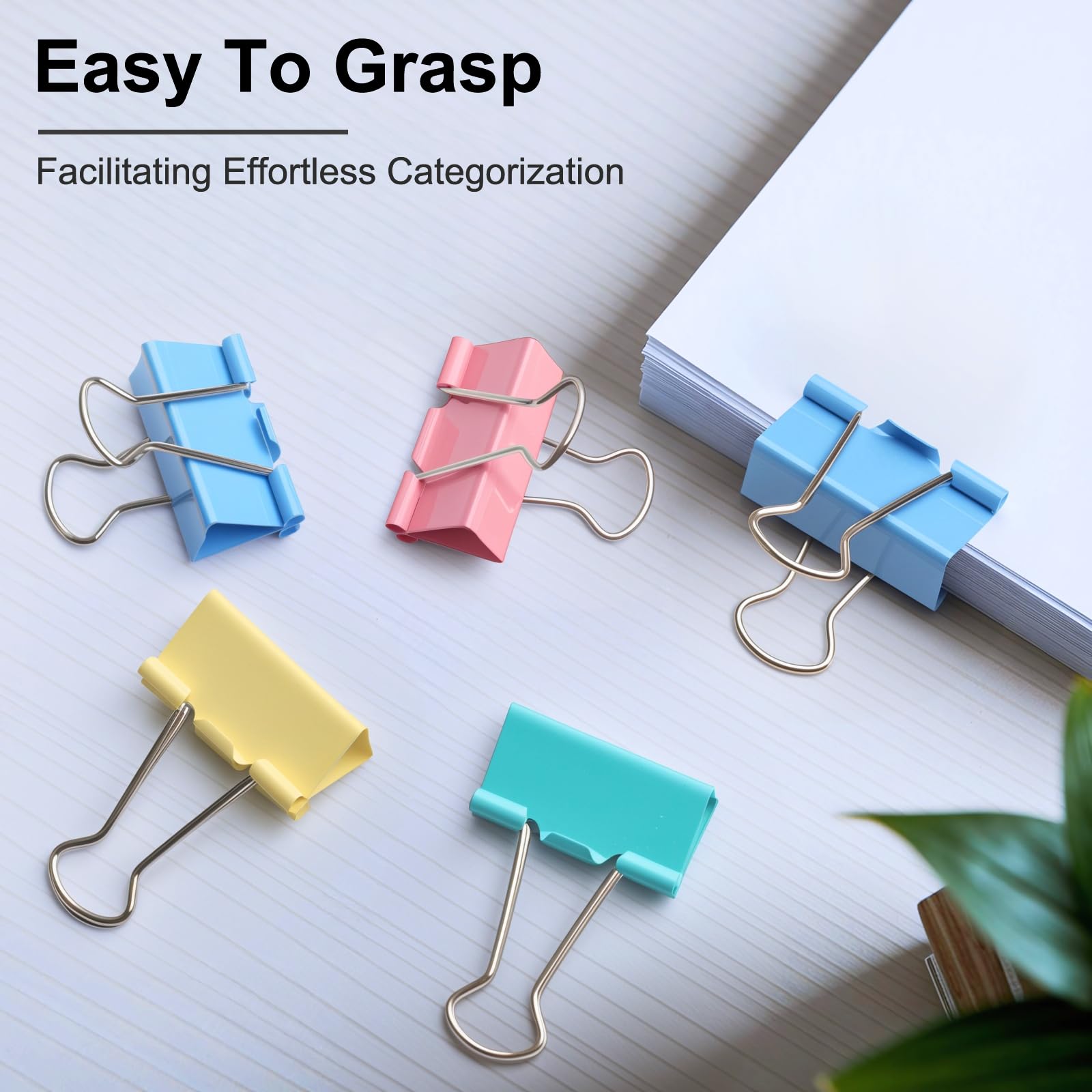 Clips medianos de 1.25 pulgadas (paquete de 48) con contenedor, clips de carpeta de colores, clips de papel grandes para suministros de oficina y hogar