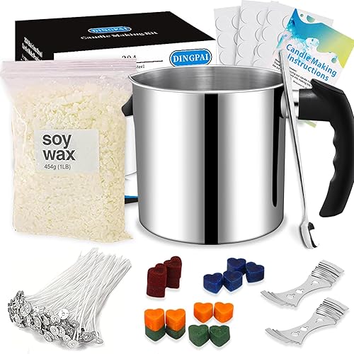 DINGPAI Suministros para hacer velas juego completo de fabricación de velas de soja que incluye olla para verter velas mechas de vela adhesivo para