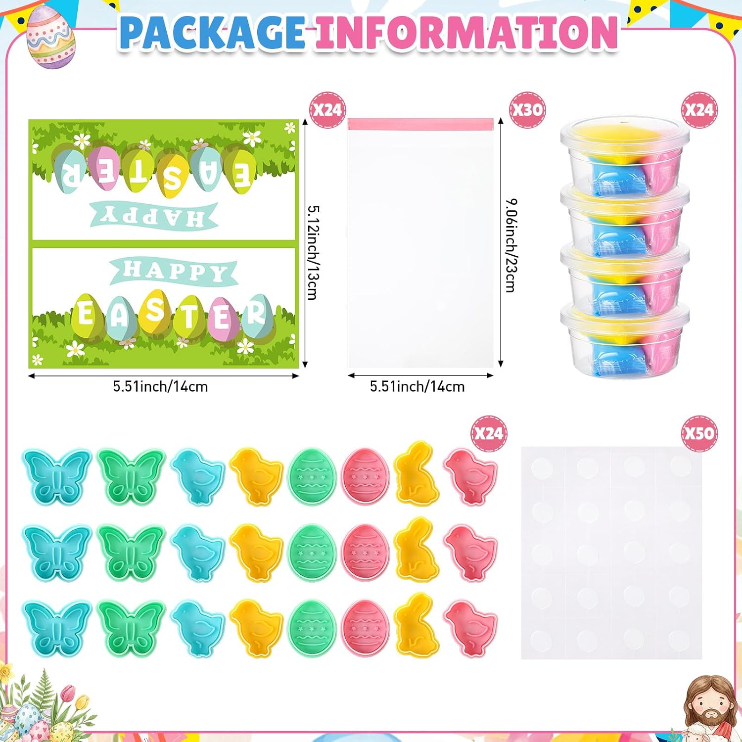 152 Pcs/24 Sets Easter DIY Craft Air Dry Clay Kit Bunny Chick Egg Butterfly Molds Easter Basket Stuffers Fillers for Home Activities Party Favors Holiday Gift