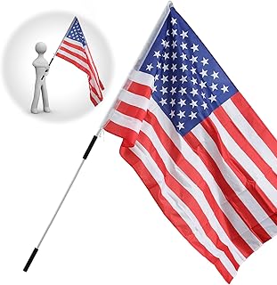 Portable Flag Pole, 7 Ft White Flag Poles for 3x5 Flags Outdoor, American Flag with Pole for Outside, Handheld Flagpole Kit for Carry Use, Parade, Guide, Extendable