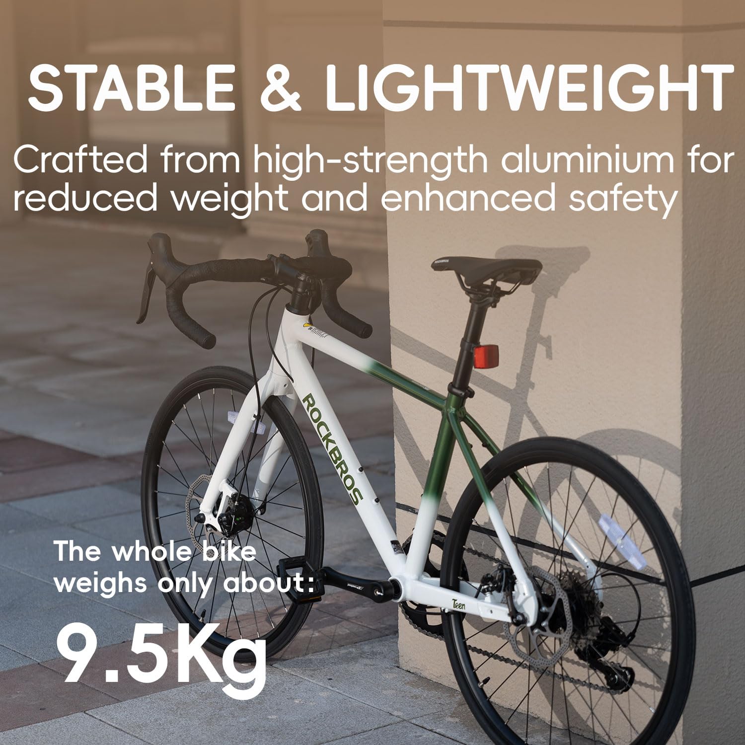 ROCKBROS Teen Rennrad 22 Zoll Aluminium Jugend, SENSAH PHI 10 Gang Schaltung Fahrrad, Mechanische Scheibenbremsen, Leichter Rahmen mit interner Kabelführung, Ergonomisch für 140–155cm Fahrer