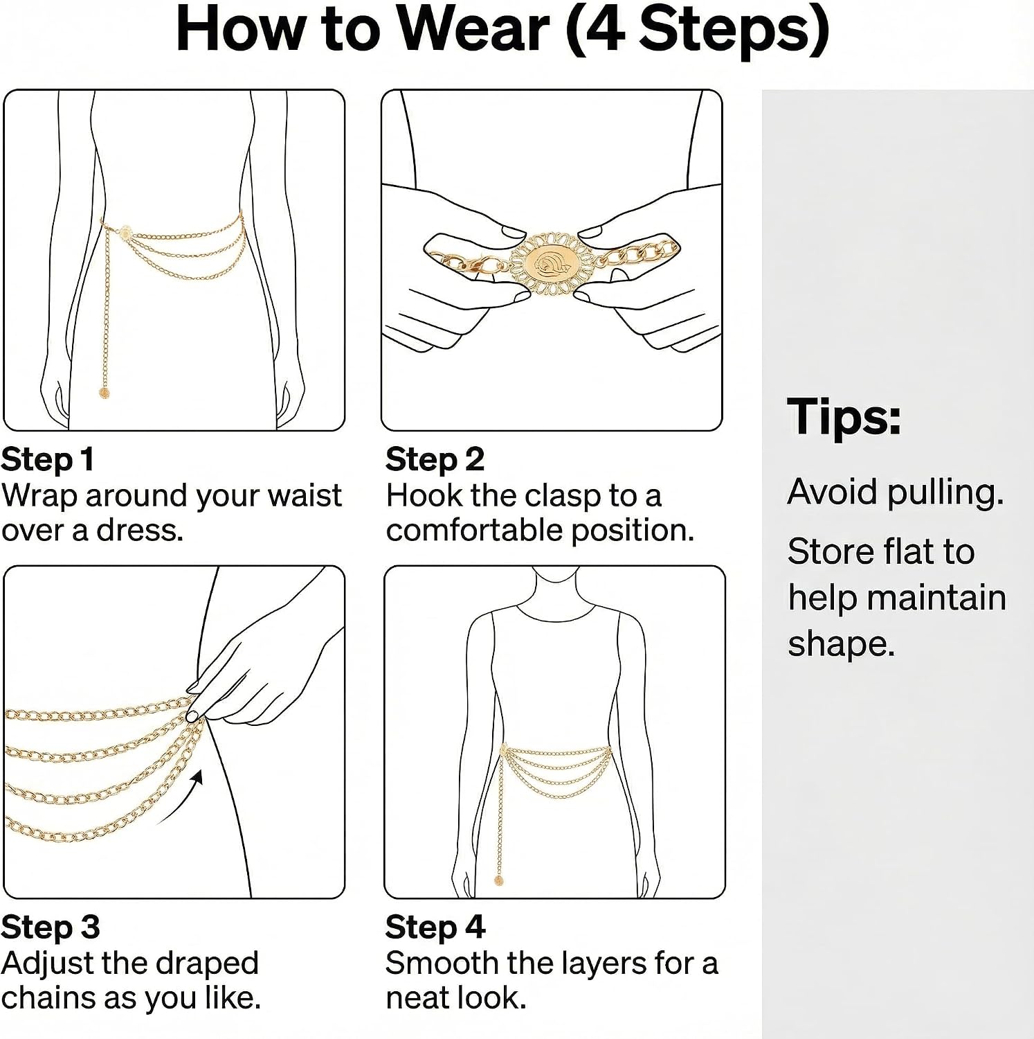 Women’s Layered Waist Chain Belt, Adjustable Gold Body Belly Chain with Extender, Fashion Metal Waist Belt for Dresses, Skirts & Night Out, Total Length 41 in