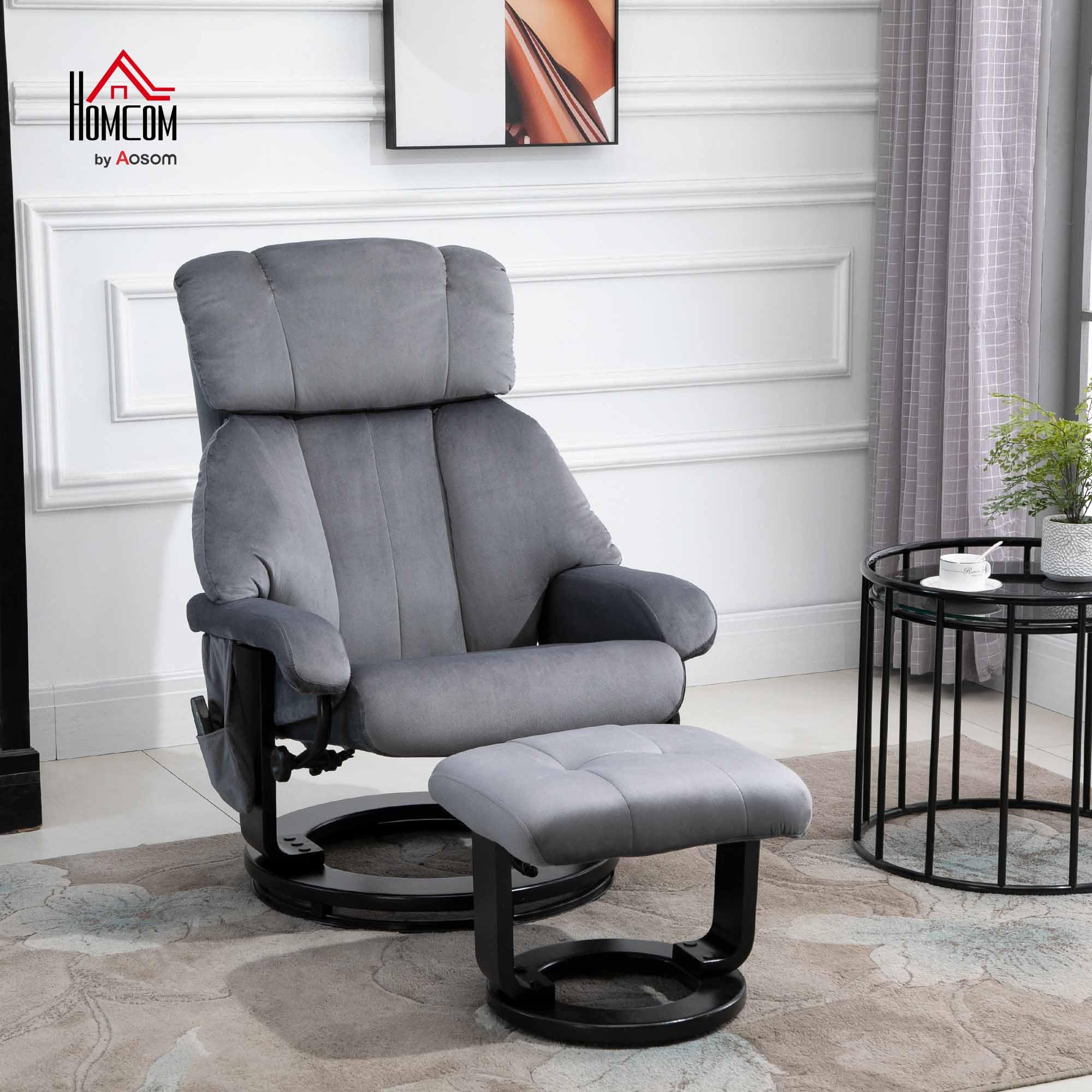 HOMCOM Relaxsessel mit Hocker Schwingmassage Liegefunktion Grau