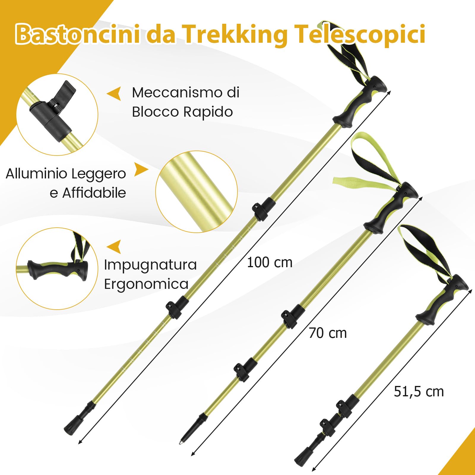 COSTWAY Racchette da Neve per Bambini 28-37, Bastoncini da Trekking Telescopici 51,5-100 cm con Punte in Tungsteno, Dischi Neve e Dischi Fango, Ciaspole da Neve con Legatura a Cricchetto e Borsa