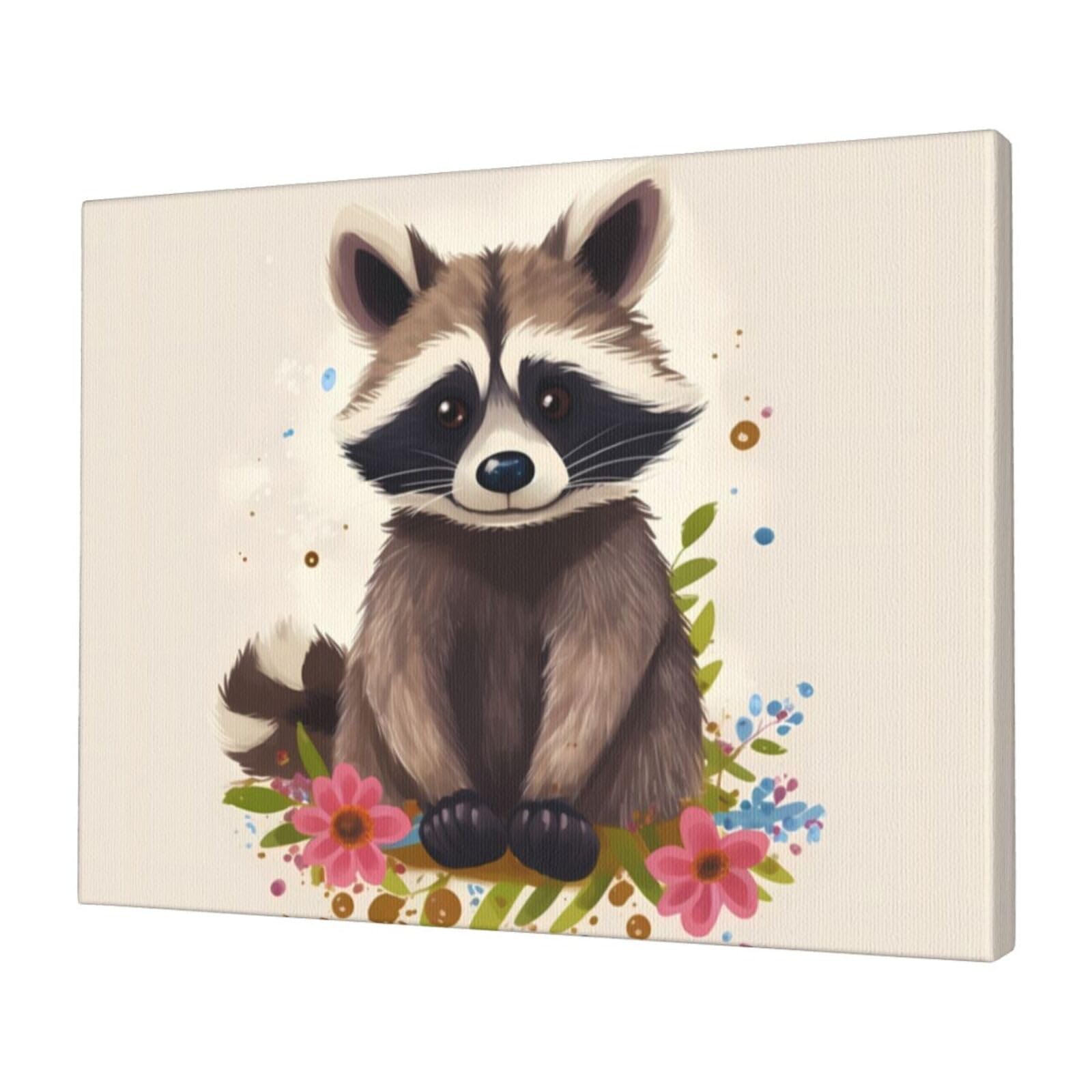 KLOPH raccoon Canvas Wall Art for Living Room 12"x16" Modern Artwork Painting for Bathroom Hanging Canvas Prints Aesthetic Wallart for Bedroom Kitchen Office Wall Decor