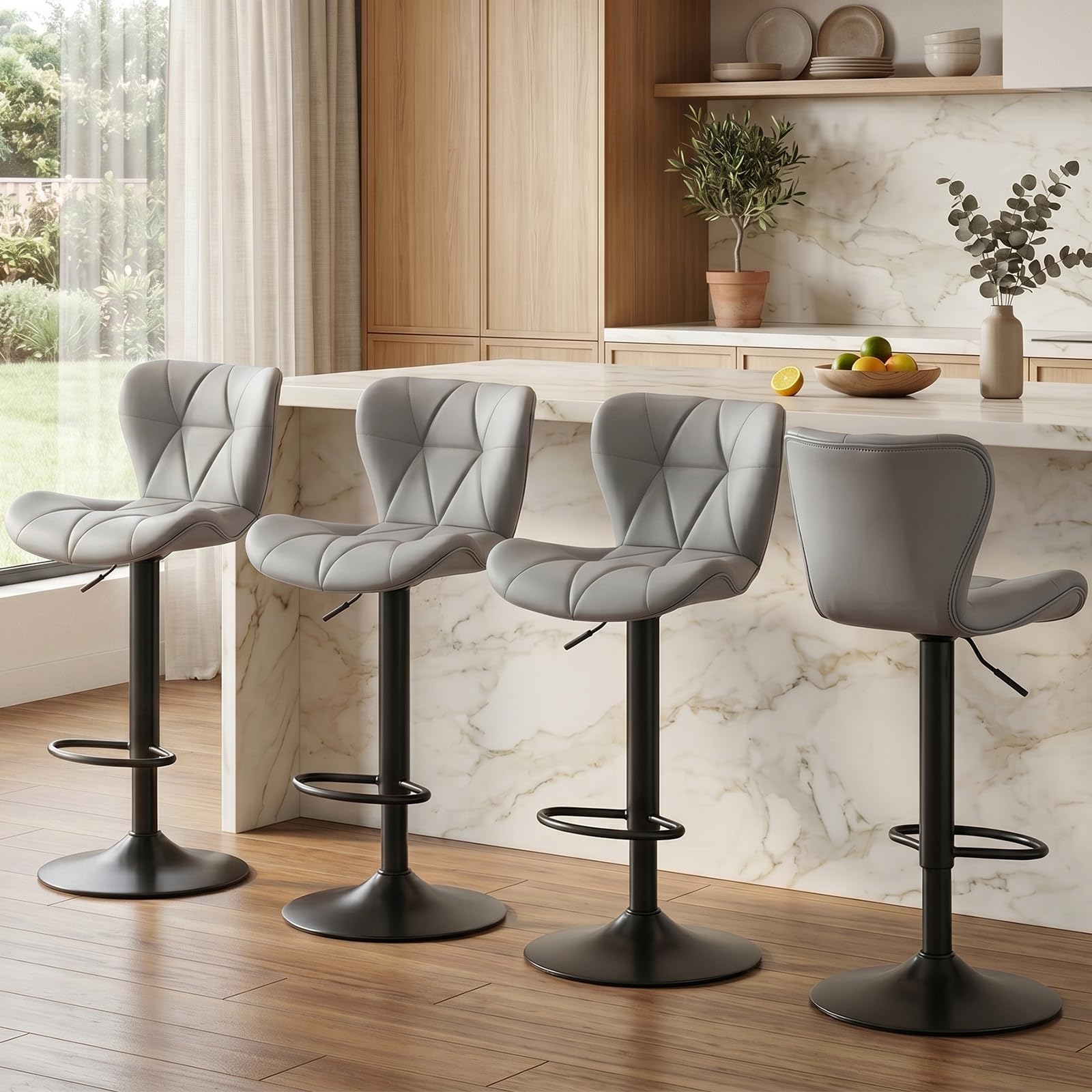 View 1 of *** Only 2 Barstools*** HAPPYMONT Bar Stools Set of 2 , PU Leather Adjustable Height Swivel Barstool