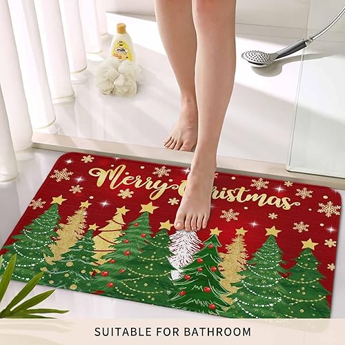 Vista 545 de Tapete de Feliz Navidad, tapete antideslizante para puerta delantera, baño, cocina, dormitorio, patio, entrada, 16 x 24 pulgadas, rojo, negro y verde