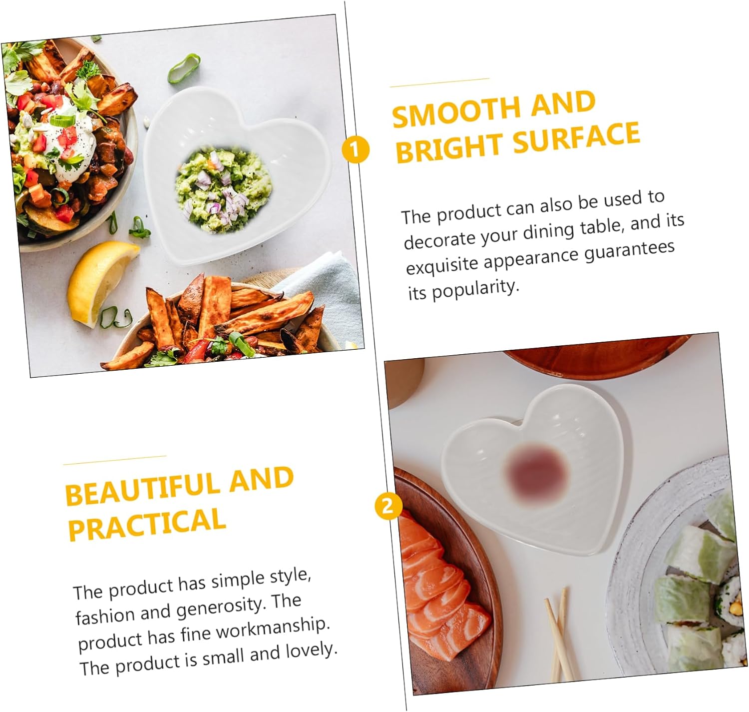 Unomor 4pcs Plate Ceramic Heart Dish for Sauce Mustard Condiments for Friends