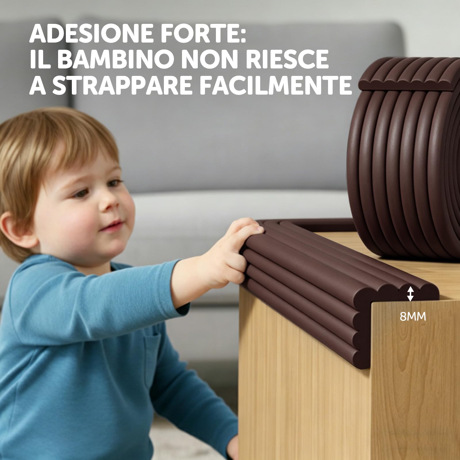Shinfly Paraspigoli per Angoli, 5m Schiuma Morbida Autoadesiva con Paraurti, Nastro di Sicurezza a Forma di W, Protettore per Spigoli per la Sicurezza di Bambini e Neonati, per Mobili, Marrone - 4