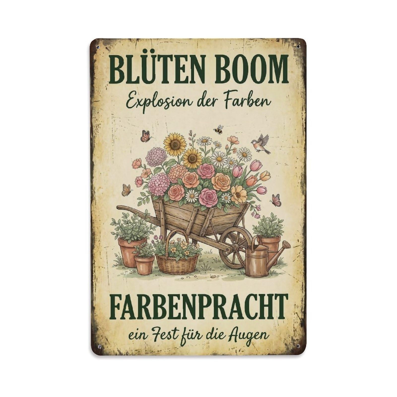 Vintage Funny Garden Bloom Boom Rustic Gate Meadow Metal Tin Sign Plaque Wall Decor for Cafe, Club Bar, Office, Garden Metal Poster 8x12Inch