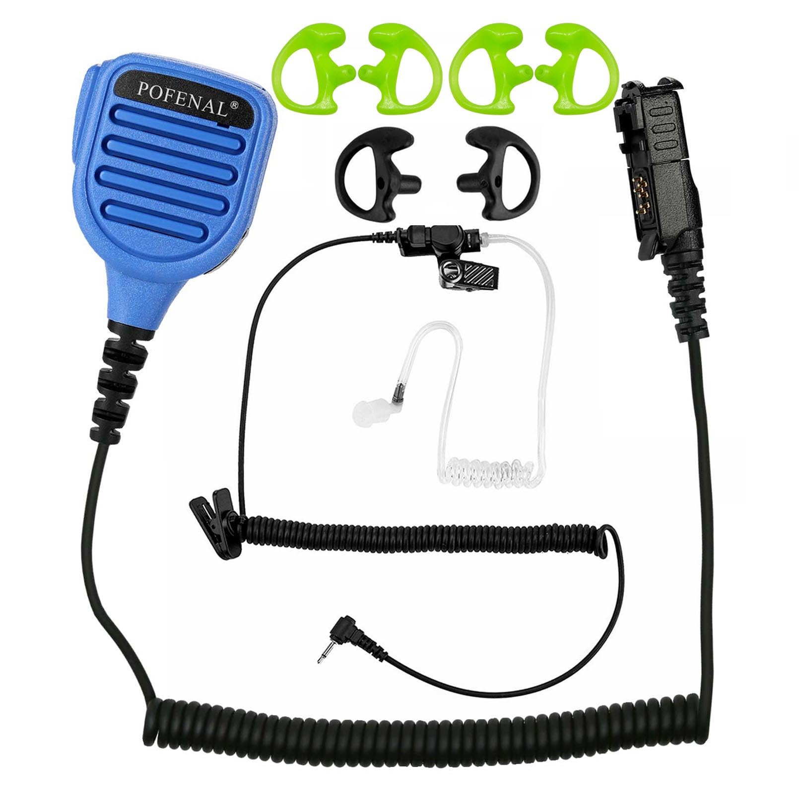 POFENAL Water-Proof Radio Microphone, Remote Shoulder MIC with 3.5mm Jack, Compatible with Motorola XPR6550 XPR7550 XPR7550e APX6000(Green) & 3.5mm Earpiece&1 Pack Large Green Earmolds