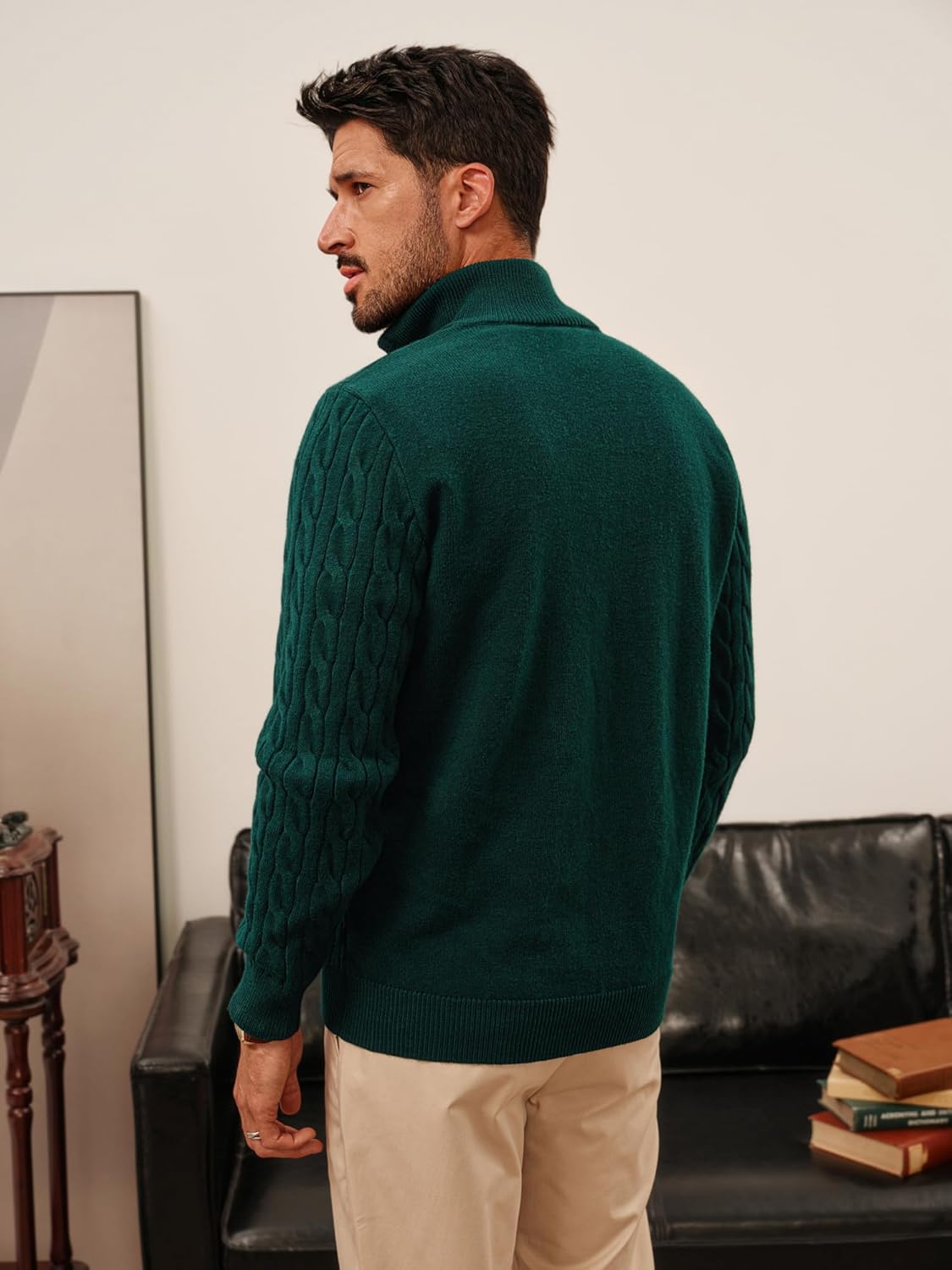 PJ PAUL JONES Mens Quarter Zip Sweater Cable Knitted Pullover Sweaters Textured Solid Colors Sweater - Image 2