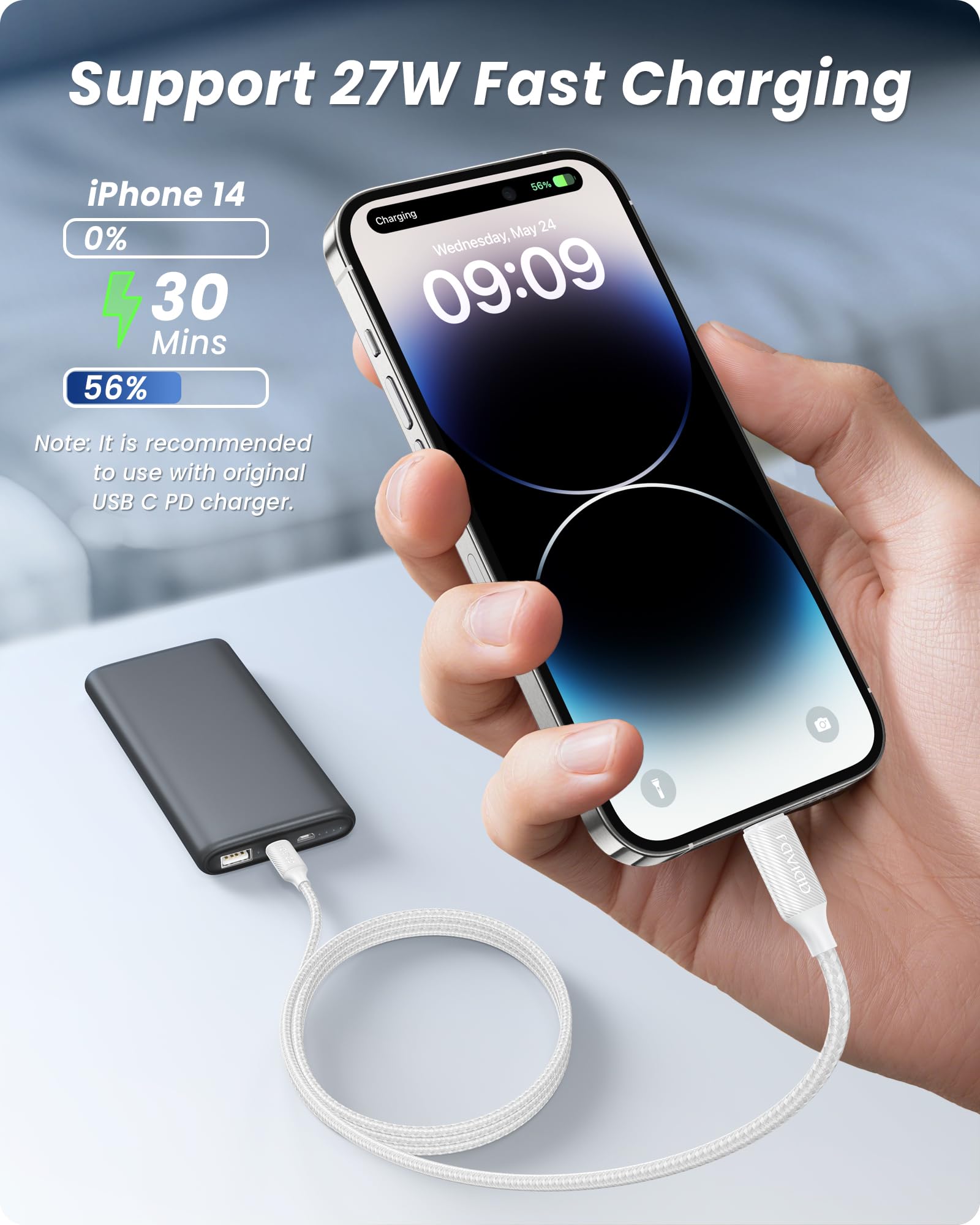 RAVIAD Câble USB C vers Lightning 2M [Certifié MFi] Câble USB C iPhone Chargeur Rapide Power Delivery Fil Lightning USB C pour iPhone 14 13 12 11 Pro Max Mini XR XS Max X 10 8 7 SE 2020, iPad - Blanc