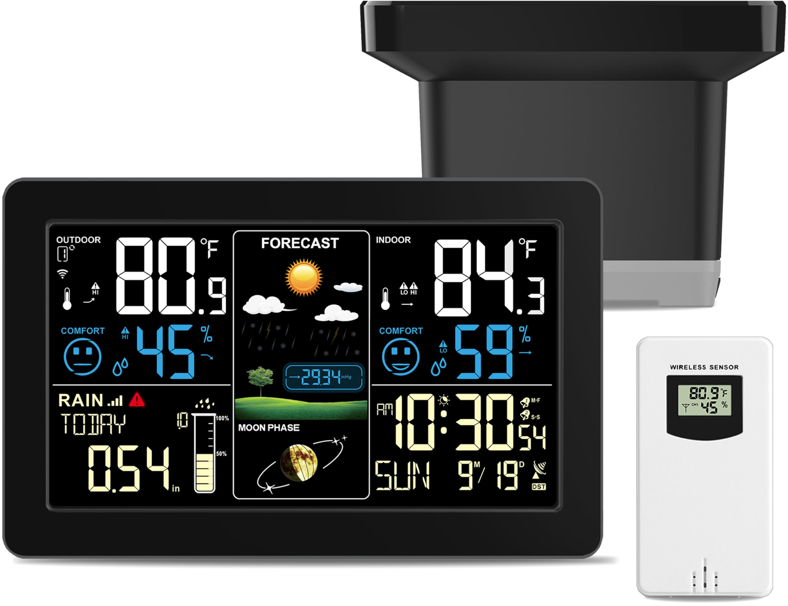 Weather Station with Rain Gauge Outdoor, Home Weather Stations Wireless Indoor Outdoor with Digital Rain Gauges, Thermometer, Barometer, Hygrometer, Atomic Clock, Weather Forecast and Alerts-image-27