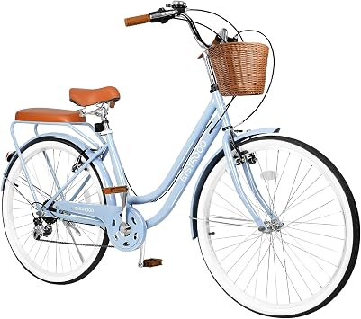 26 Inch Beach Cruiser Bike for Women, Hybrid Womens Bike with 7 Speed, Adjustable Seat, Lightweight Women Beach Cruiser Bike with Anti-Skid Tires, V-Brakes