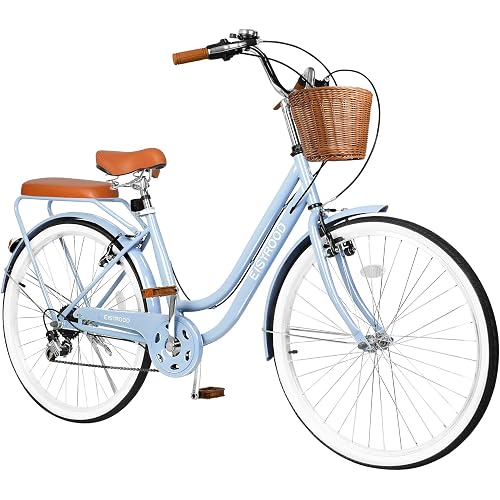 26 Inch Beach Cruiser Bike for Women, Hybrid Womens Bike with 7 Speed, Adjustable Seat, Lightweight Women Beach Cruiser Bike with Anti-Skid Tires, V-Brakes