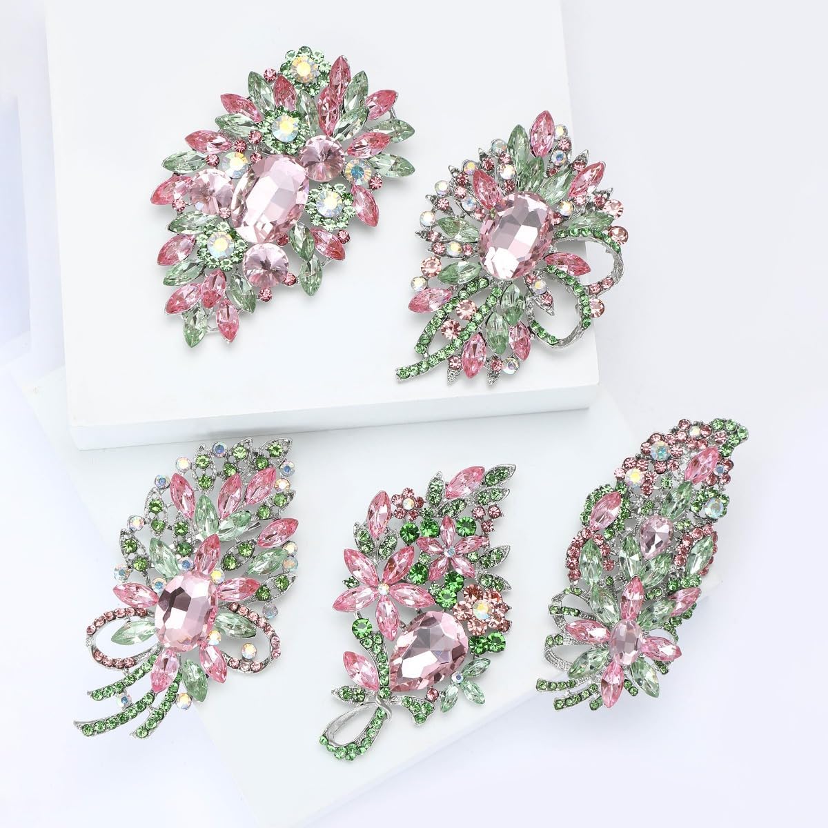 Luxury AKA Color Matching Crystal Flower Leaf Brooches for Women Large Statement Rhinestone Pins Alloy Formal Wedding Party Jewelry & Gift image 5