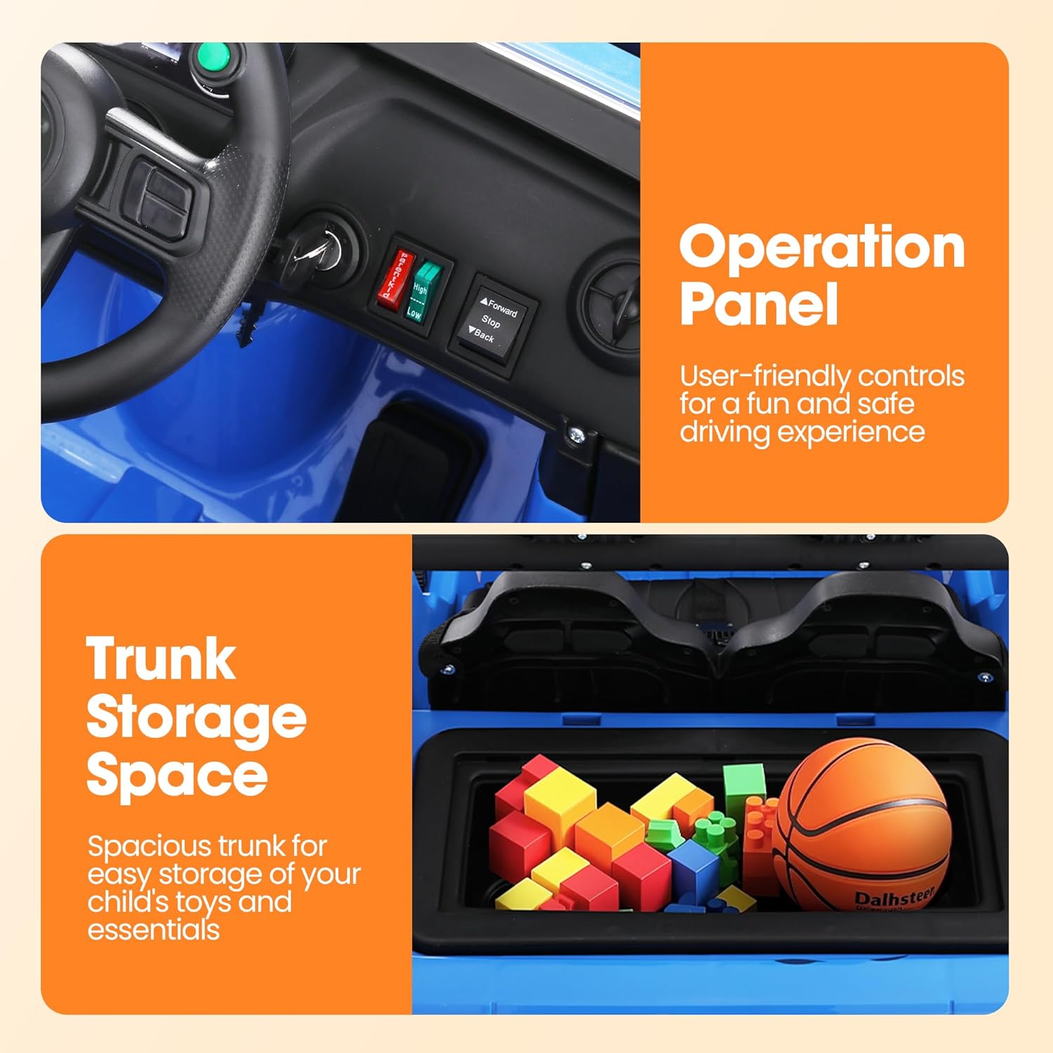 24V Kids Ride on Car, 2 Seater 4WD Electric Car for Kids w/Parent Remote Control, Off-Road Ride on Truck Car, Power Wheels, Kids Jeep with LED Lights, Bluetooth Music, Gift for Kids Ages 3+, Blue