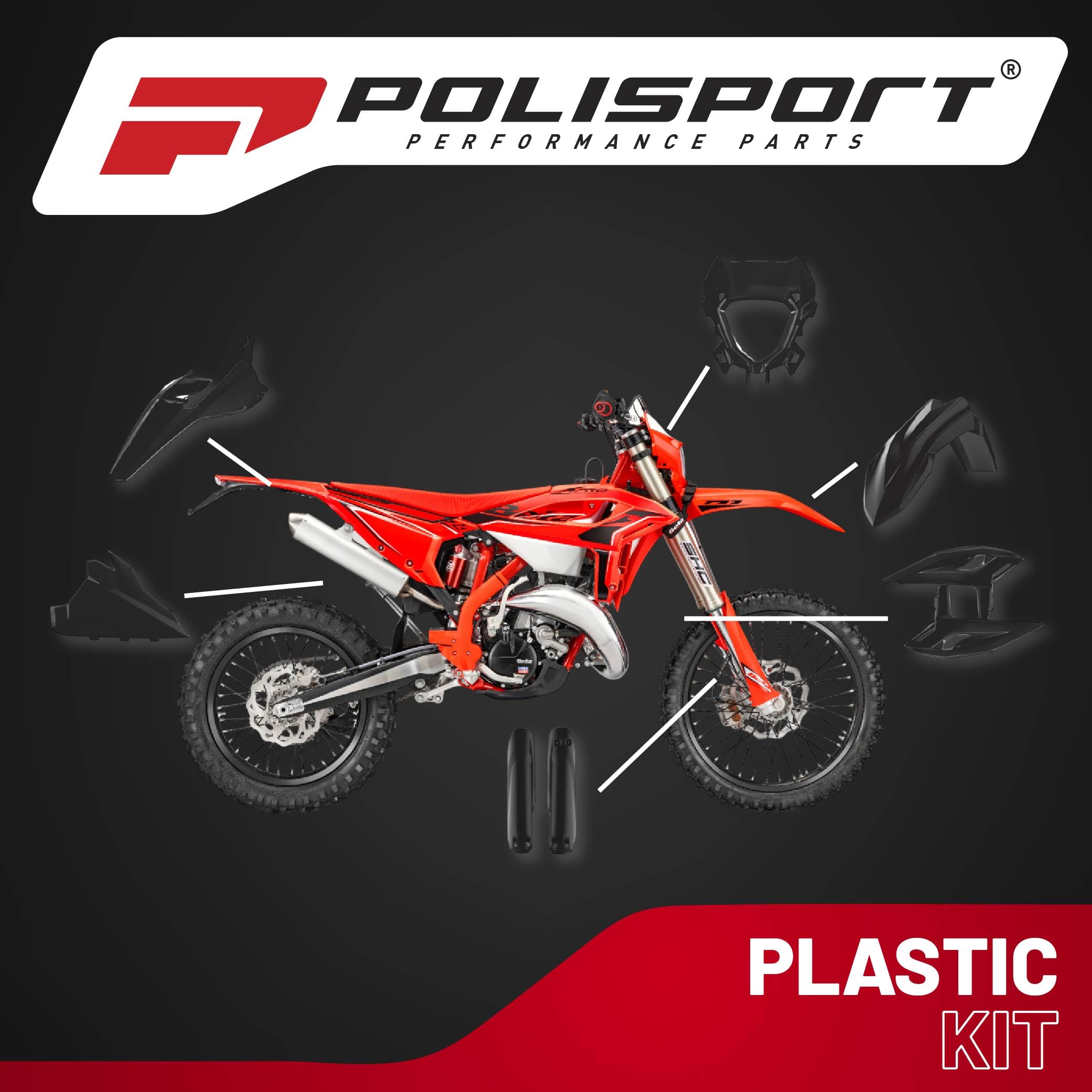 POLISPORT 91596 - Komplettes Plastik Kit für Beta RR X-Pro 2025 mit perfekter Passform, OEM-Qualität und hoher Widerstandsfähigkeit für anspruchsvolles Offroad-Fahren, Schwarz