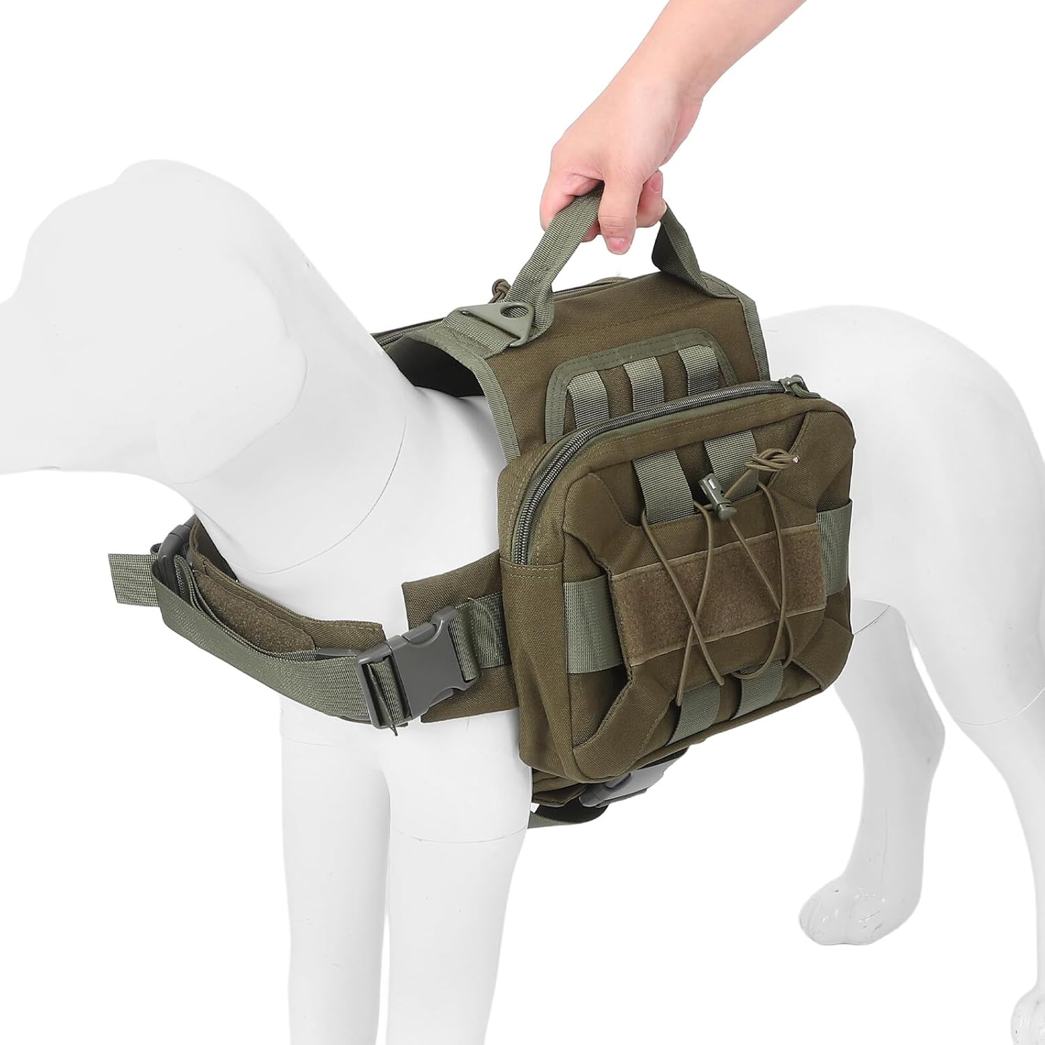 Dog Backpack Harness Saddle Bag with Side Pockets Adjustable Nylon Dog Saddle Bags for Hiking Travel 20-55kg Outdoor Training Equipment Green