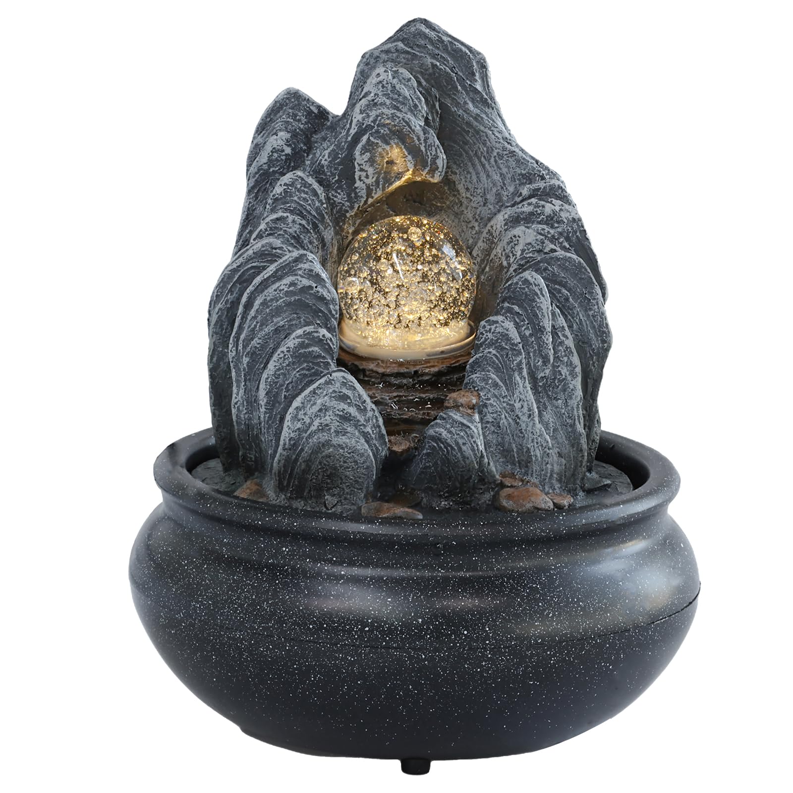 Tabletop Water Fountain, Indoor Waterfall Feature with Light, Decorative Desktop Waterfall Fountain, Resin Tabletop Waterfall Decor Compact Tabletop Waterfall Fountain for Home Office(Grey,Rockery)