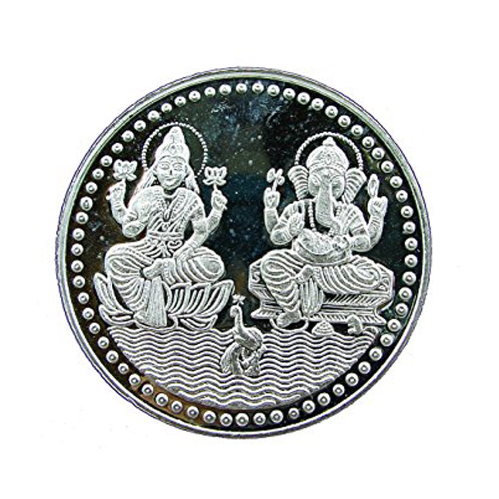 Vishaka Arts Ganesh Lakshmi Coin In Pure Silver 999 Religious Coin 15 Grams