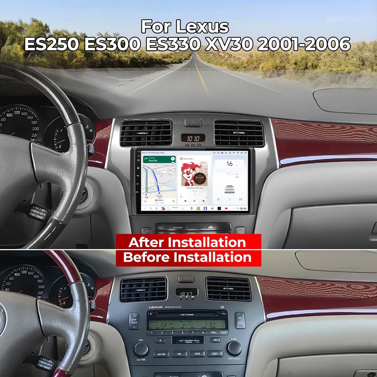 DUDUAUTO DUDU4 Car Stereo for Lexus ES250 ES300 ES330 2001-2006 Radio Update 9.5" Touchscreen Head Unit Carplay & Android Auto 8-Core 4GB+64GB for Navigation,Music,Radio w/Custom Wallpaper,Layout