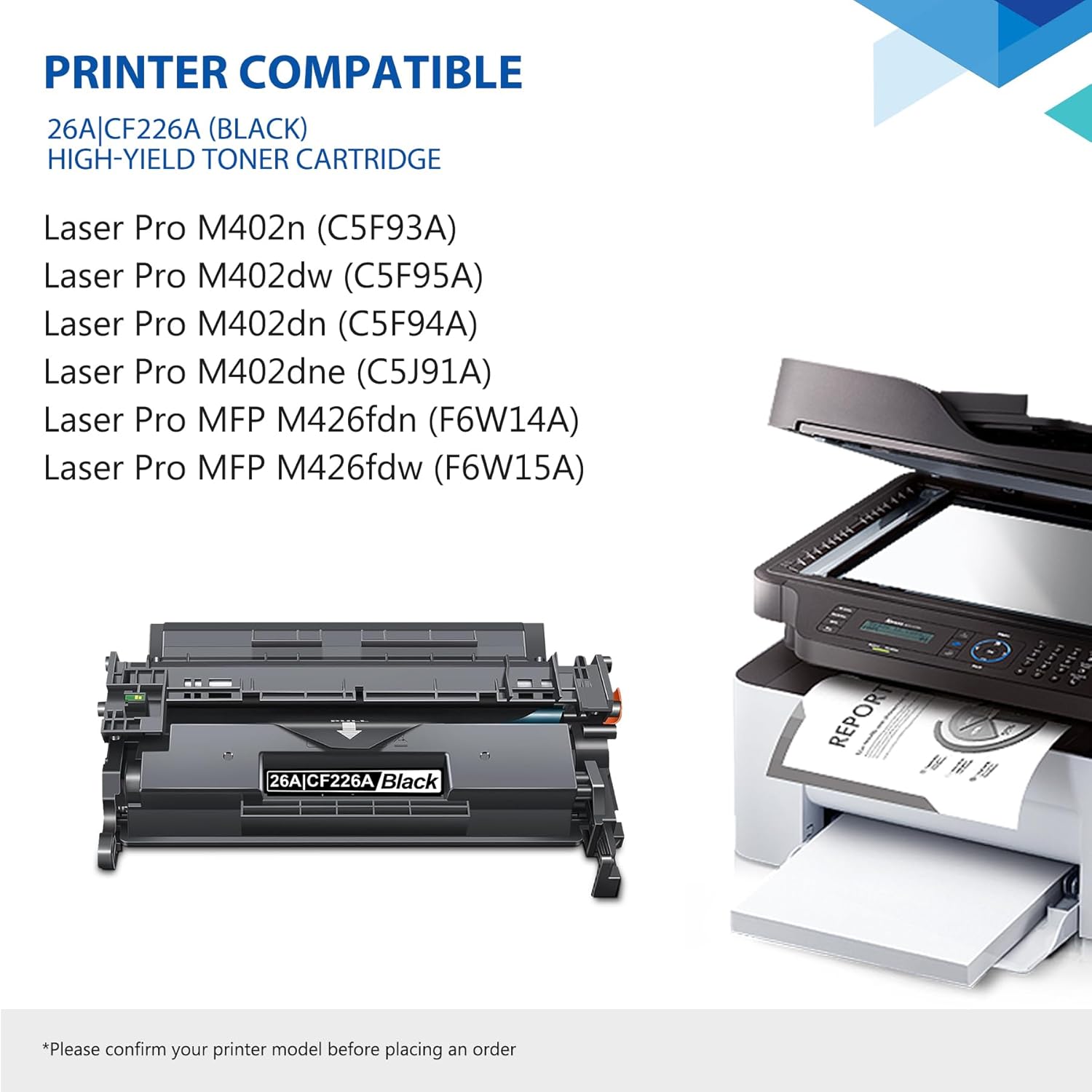 26A Black Toner Cartridge 2-Pack with Chip Replacement for HP 26A CF226A 26X CF226X Toner Cartridge 26A Ink Work with Laser Pro M402n M402dne M402dn MFP M426fdw MFP M426fdn Printer Ink | CF226AD1