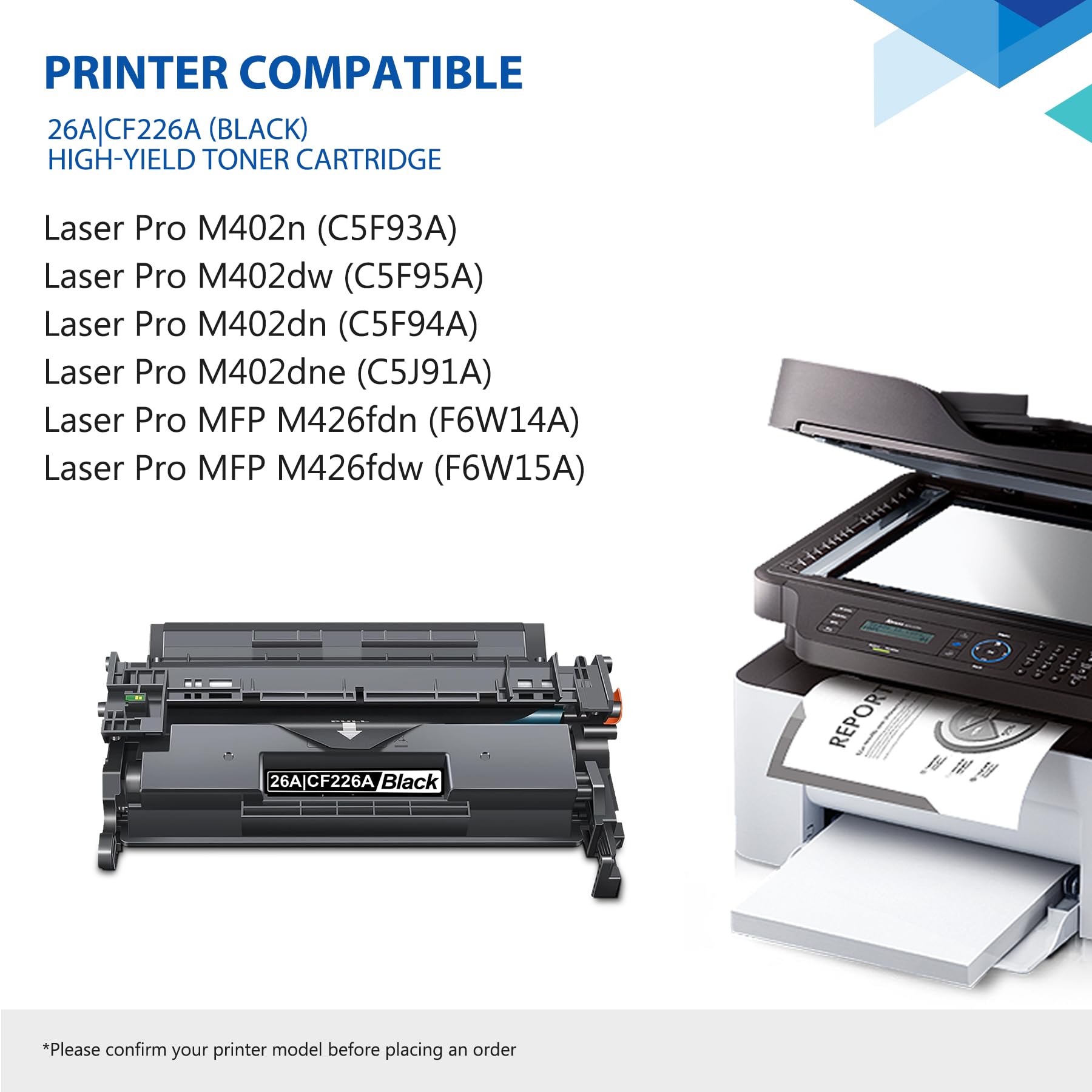 Paquete de 2 cartuchos de tóner negro 26A con chip de repuesto para HP 26A CF226A 26X CF226X CF226X Cartucho de tóner 26A, funciona con tinta láser Pro M402n M402dne M402dn MFP M426fdw MFP M426fdn |