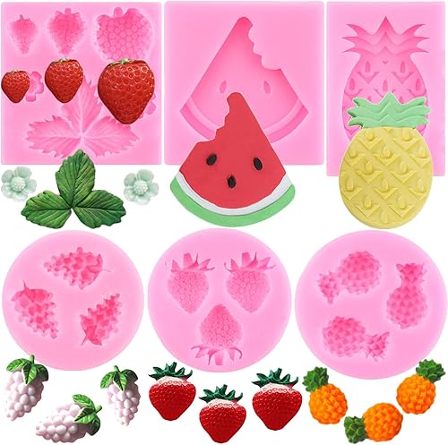 Miniatura 1 de Mujiang Mini moldes de silicona de frutas de fresa, piña, sandía, uva, fondant, para decoración de pasteles, decoración de cupcakes, caramelo de