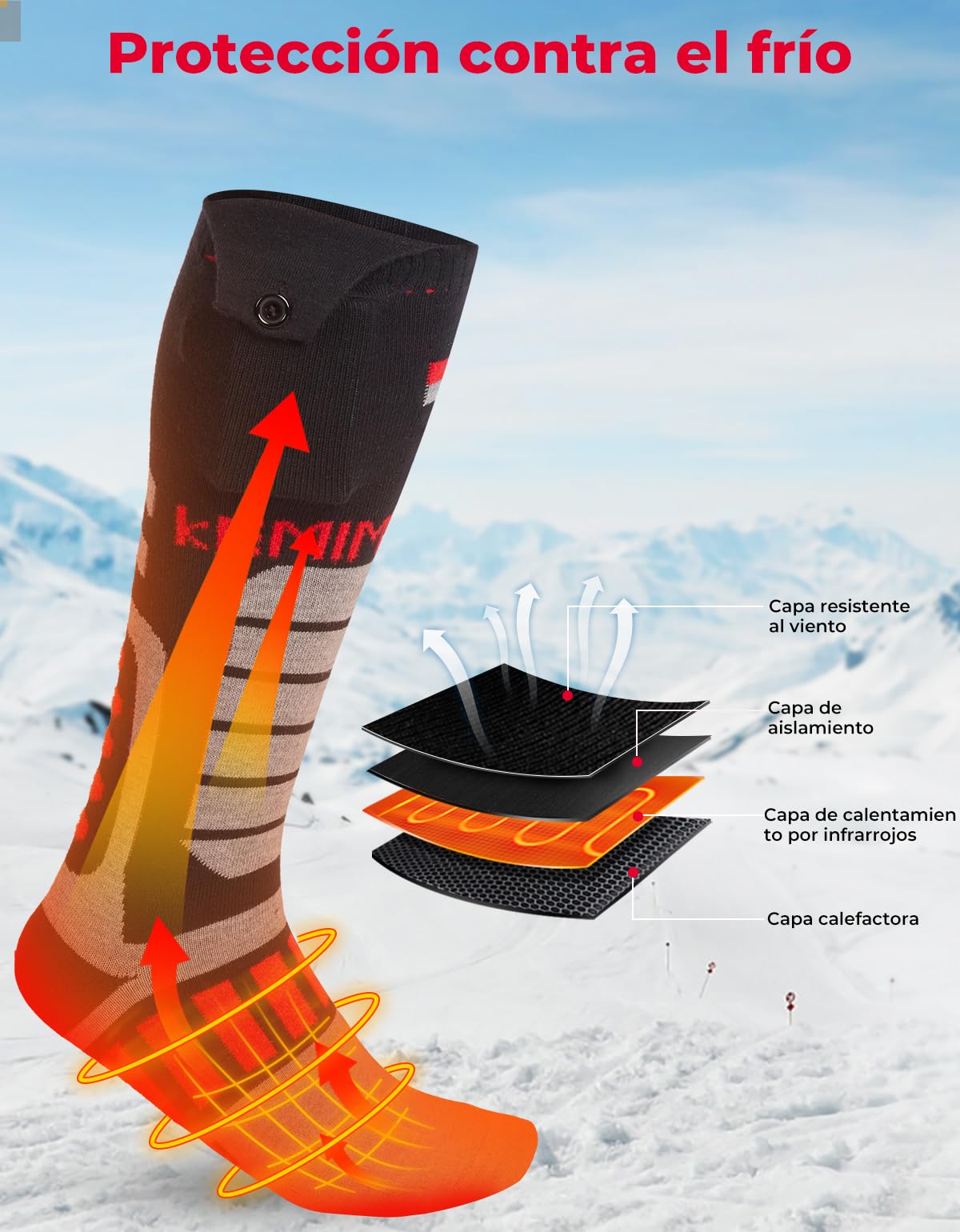 KEMIMOTO Calcetines Calefactables Control Remoto, Calcetines Hombre Mujer Térmicos De 3,7 V 2600 MAh, Con Batería Recargable, Calcetines Invierno Algodón Calentadores Pies Actividades Al Aire Libre