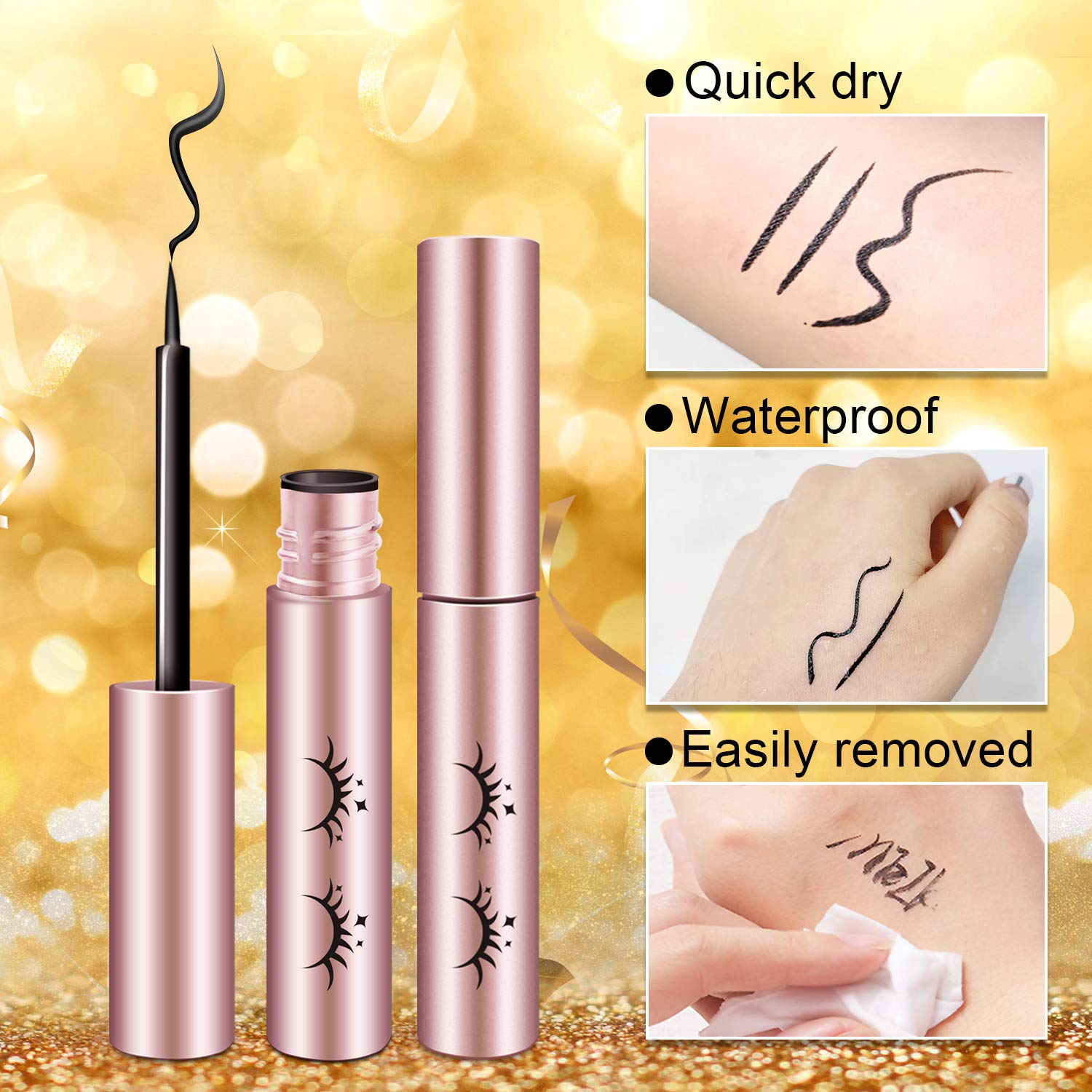 Magnetic Eyelashes with Eyeliner Kit ebeau 6 Pairs False Eyelashes 2 Tubes Liquid Magnetic Eyeliners Tweezers Rose Gold Box with Mirror Eyelash Magnetic, False Lash for Gift