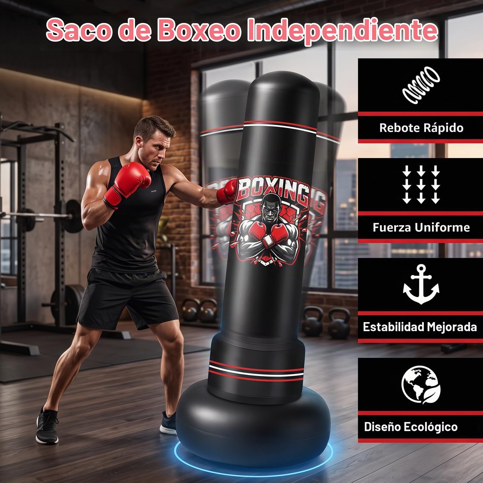 Saco de Boxeo Adultos, Qoosea 190cm Saco Boxeo Pie Punching Ball Inflable