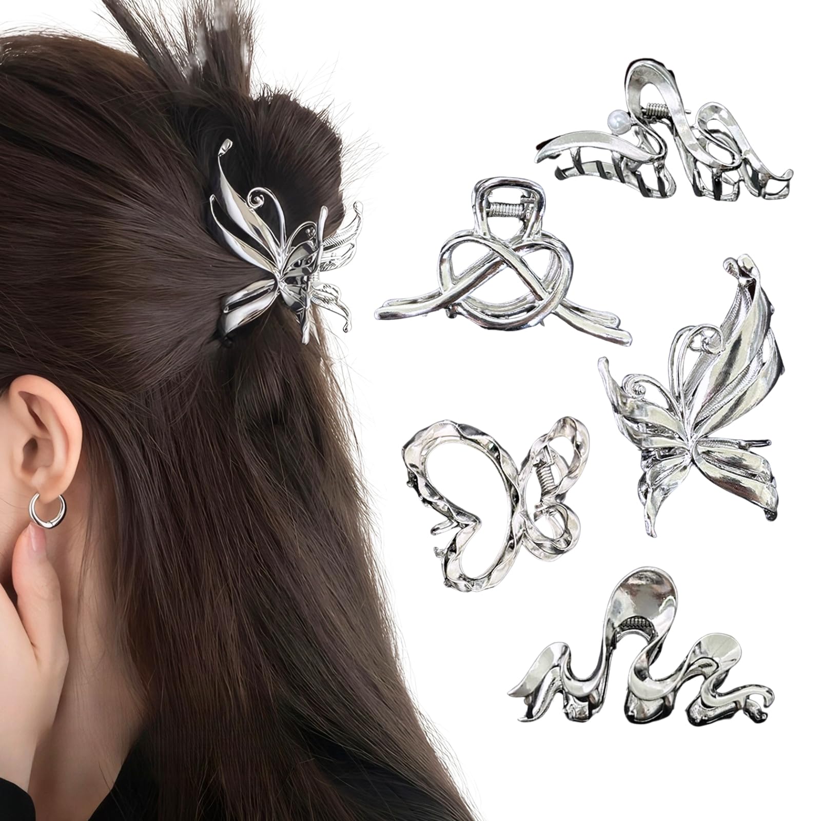 Rannyrane - Pinzas para el pelo de metal con mariposa dorada y cristal perlado, irregulares, grandes, antideslizantes, accesorios para el cabello de serpiente para mujeres (onda de mariposa pequeña